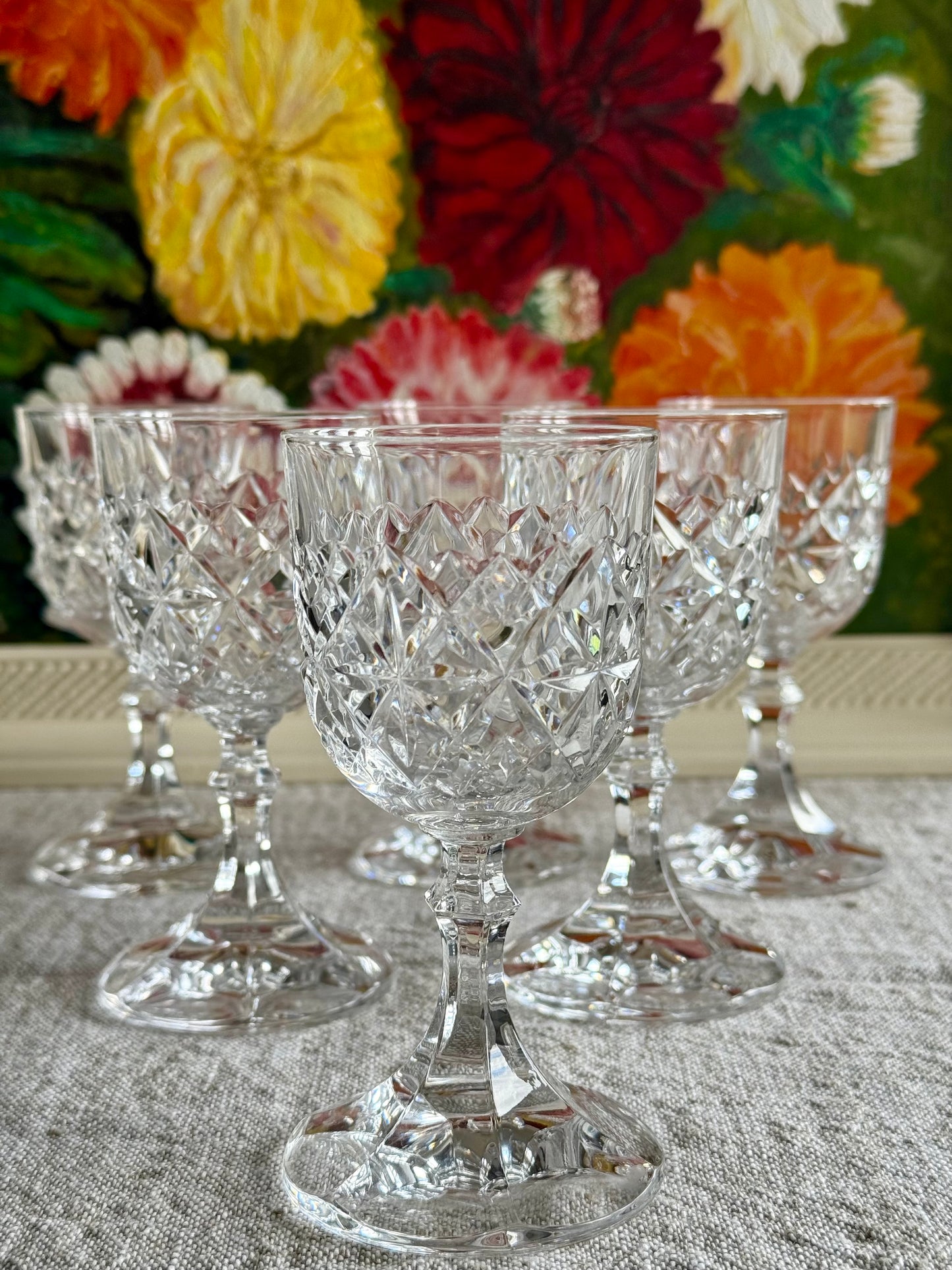 Vintage crystal sherry glasses.