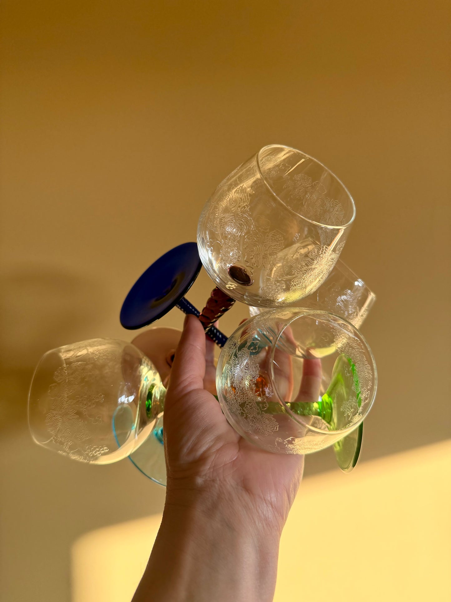 Stunning vintage wine glasses.