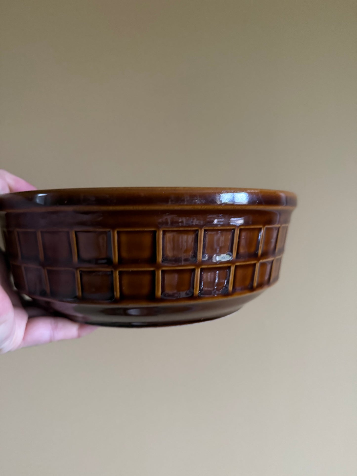 Vintage Tulowice Polish Pottery brown fruit / center piece bowl.
