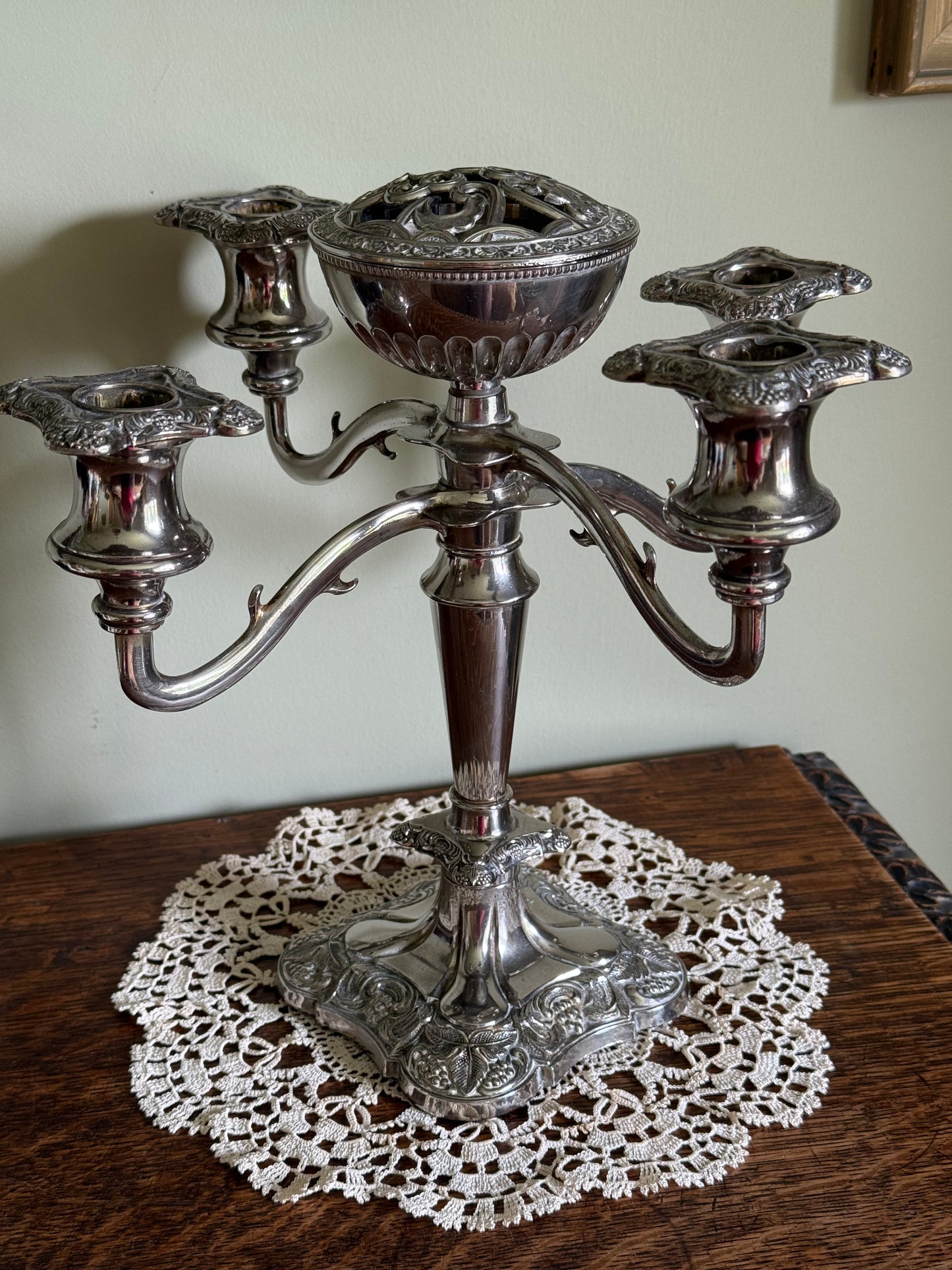 Victorian, silver plated / stainless steel candelabra.