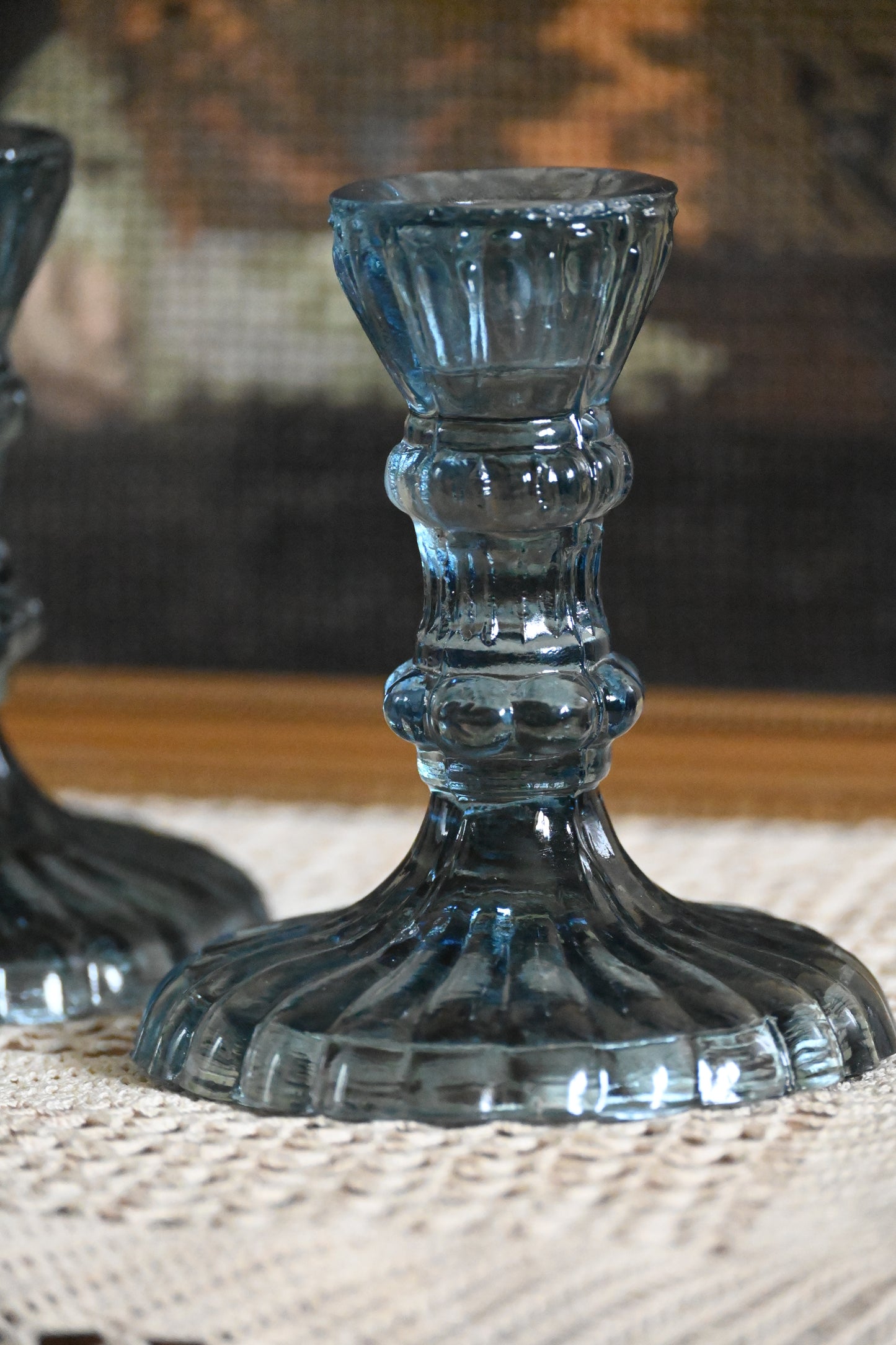 Vintage, glass candlestick holders.