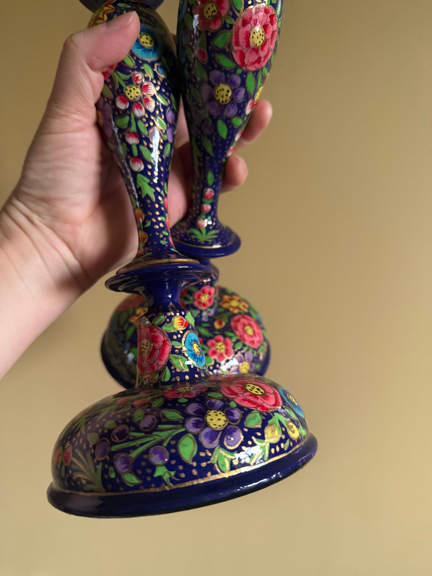 Stunning, Turkish handmade wooden candlestick holders.