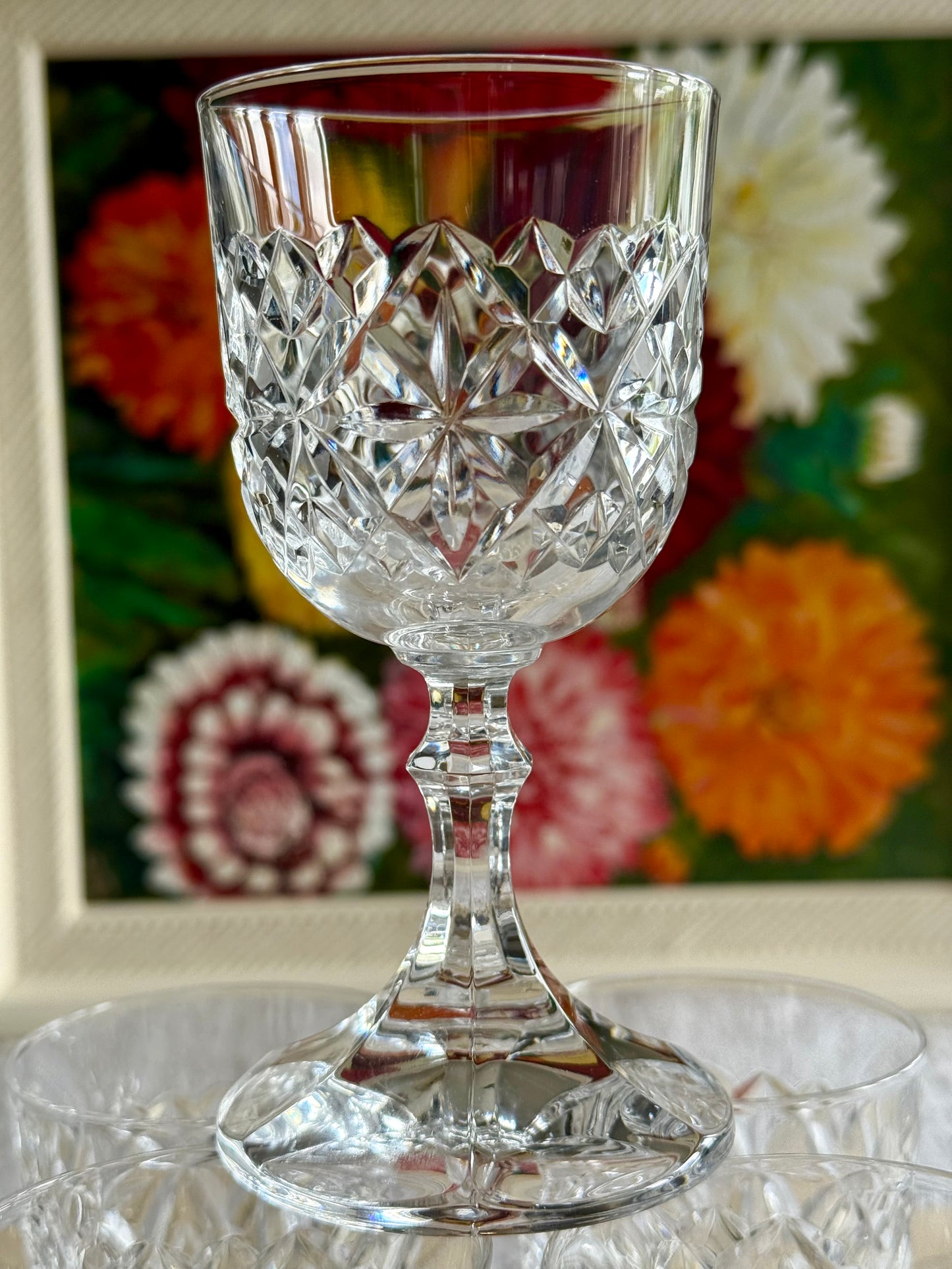 Vintage crystal sherry glasses.