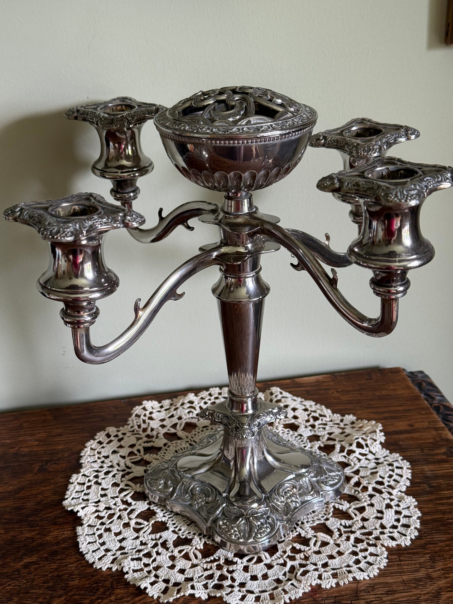 Victorian, silver plated / stainless steel candelabra.
