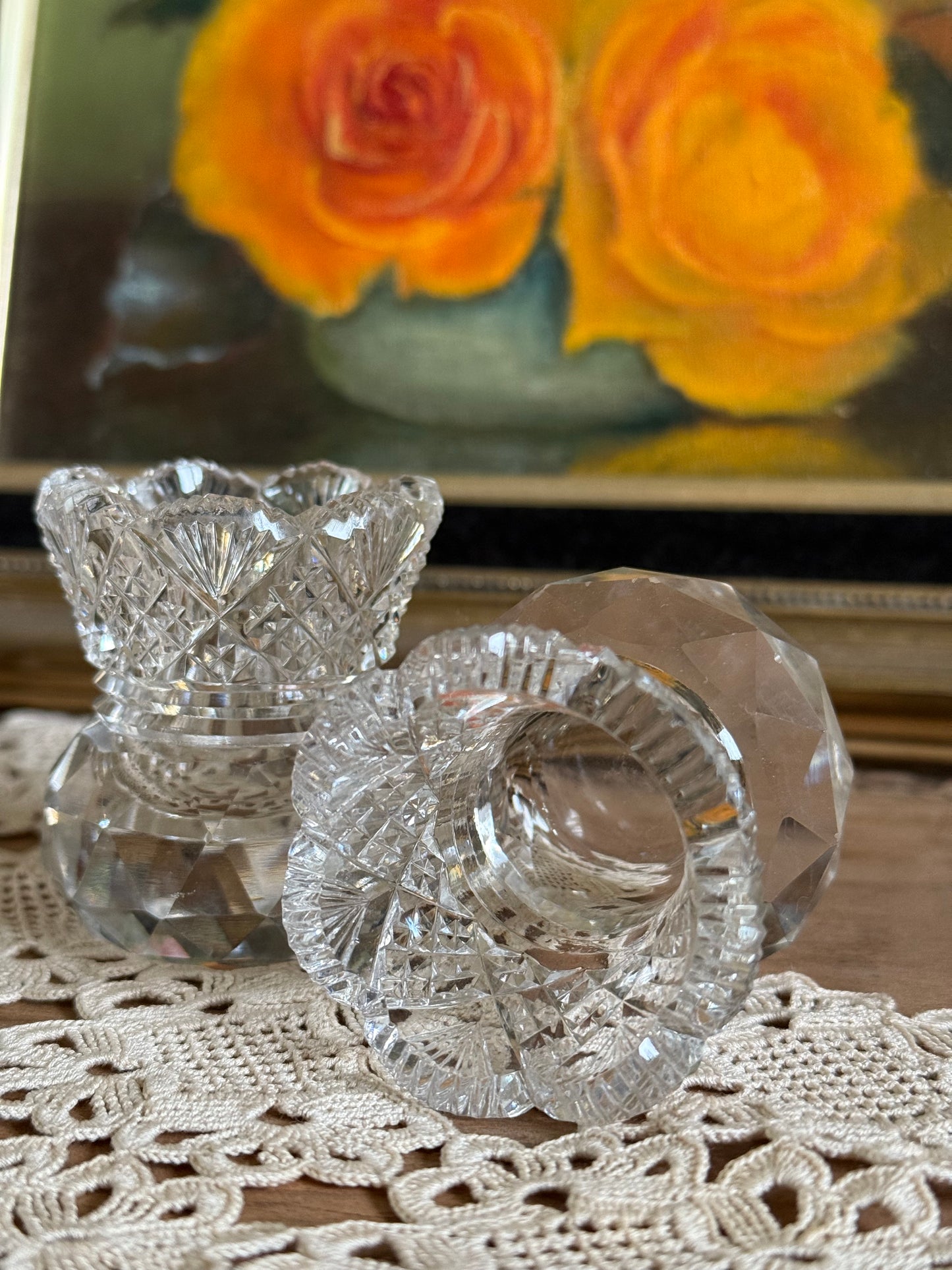Vintage, crystal candlestick holders.