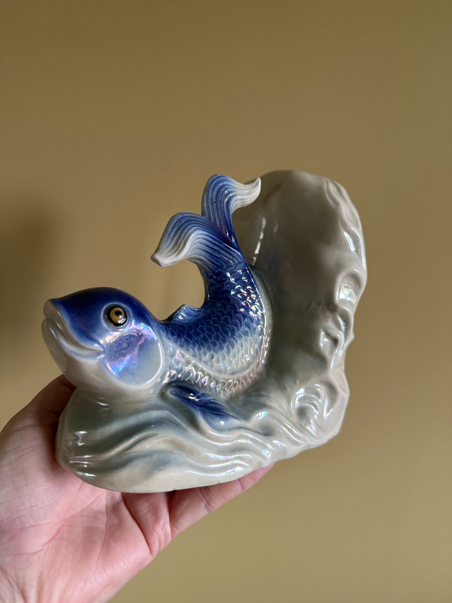 Vintage, pair of porcelain fish book ends.