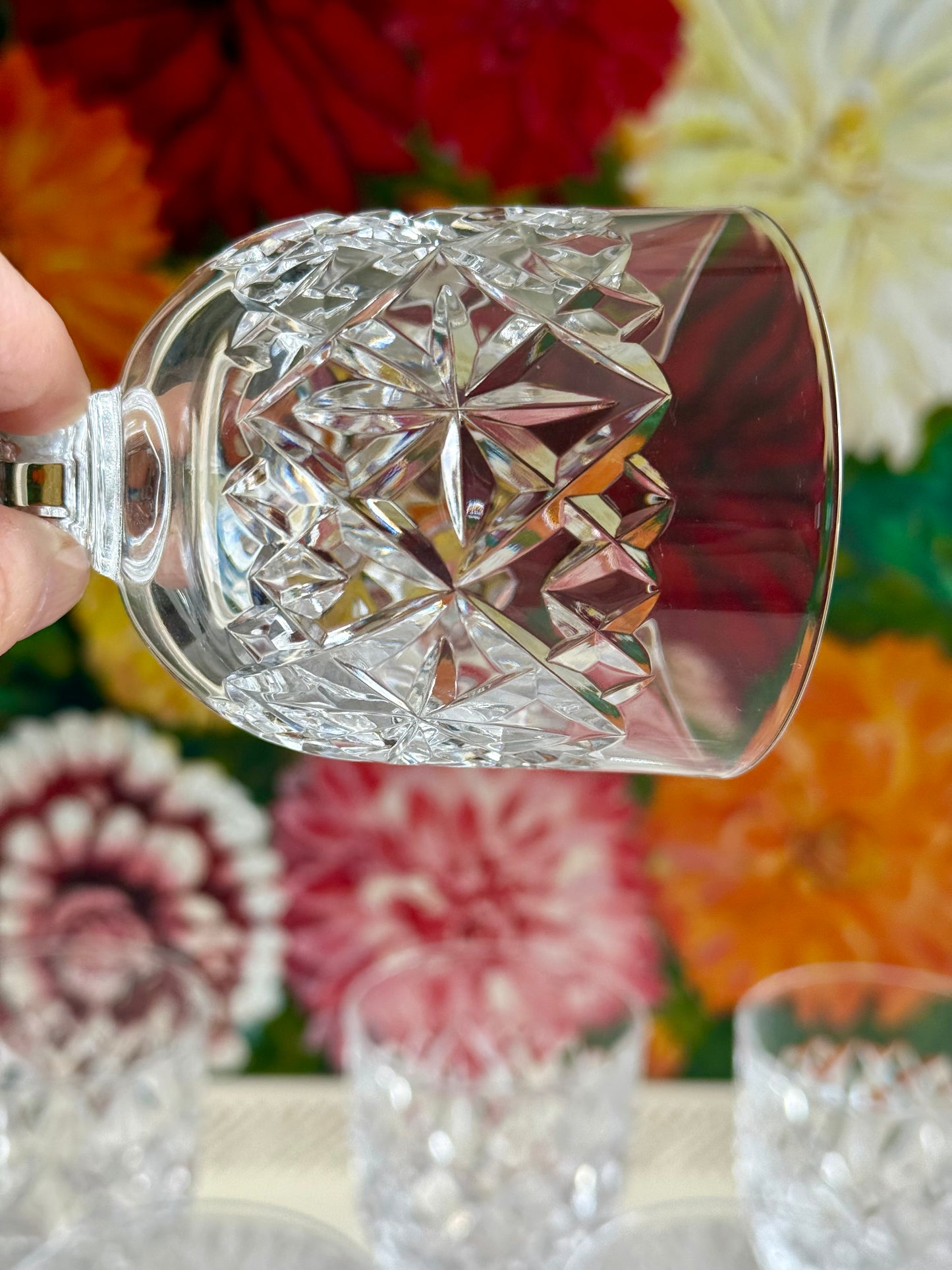 Vintage crystal sherry glasses.