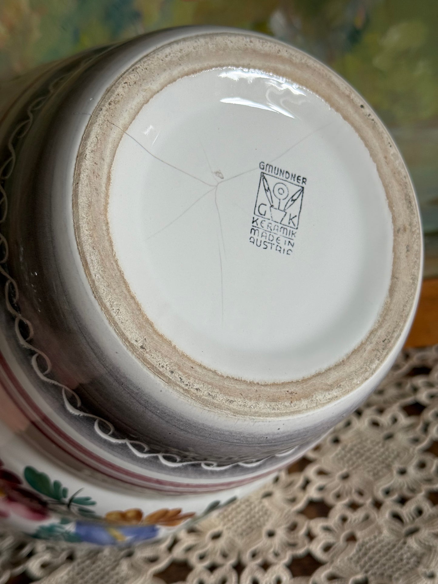 Vintage Austrian hand painted ceramic pot