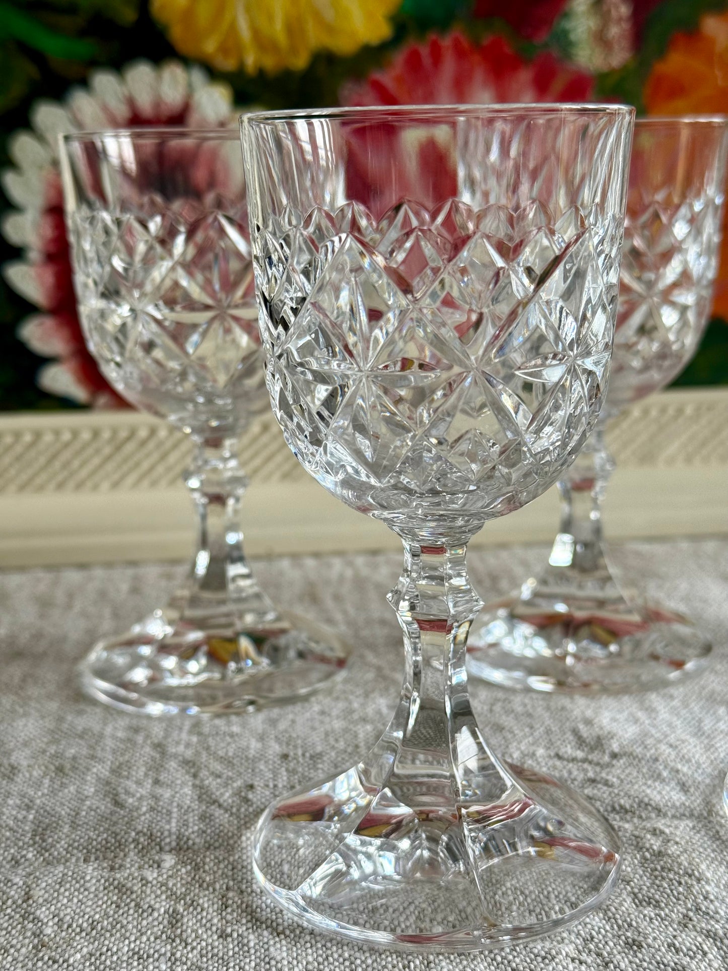 Vintage crystal sherry glasses.