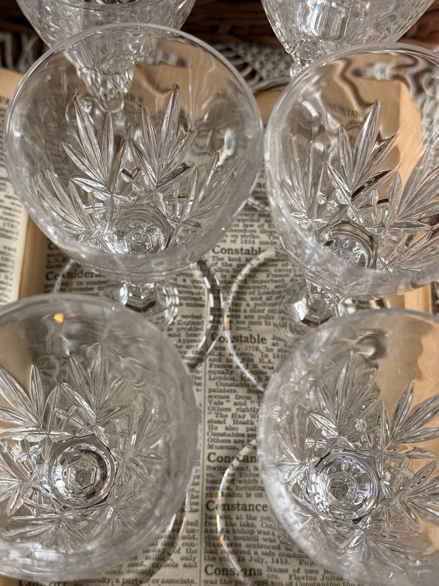 Vintage Cut Crystal Liqueur Glasses Set of 6 – Faceted, Elegant Small Stemware