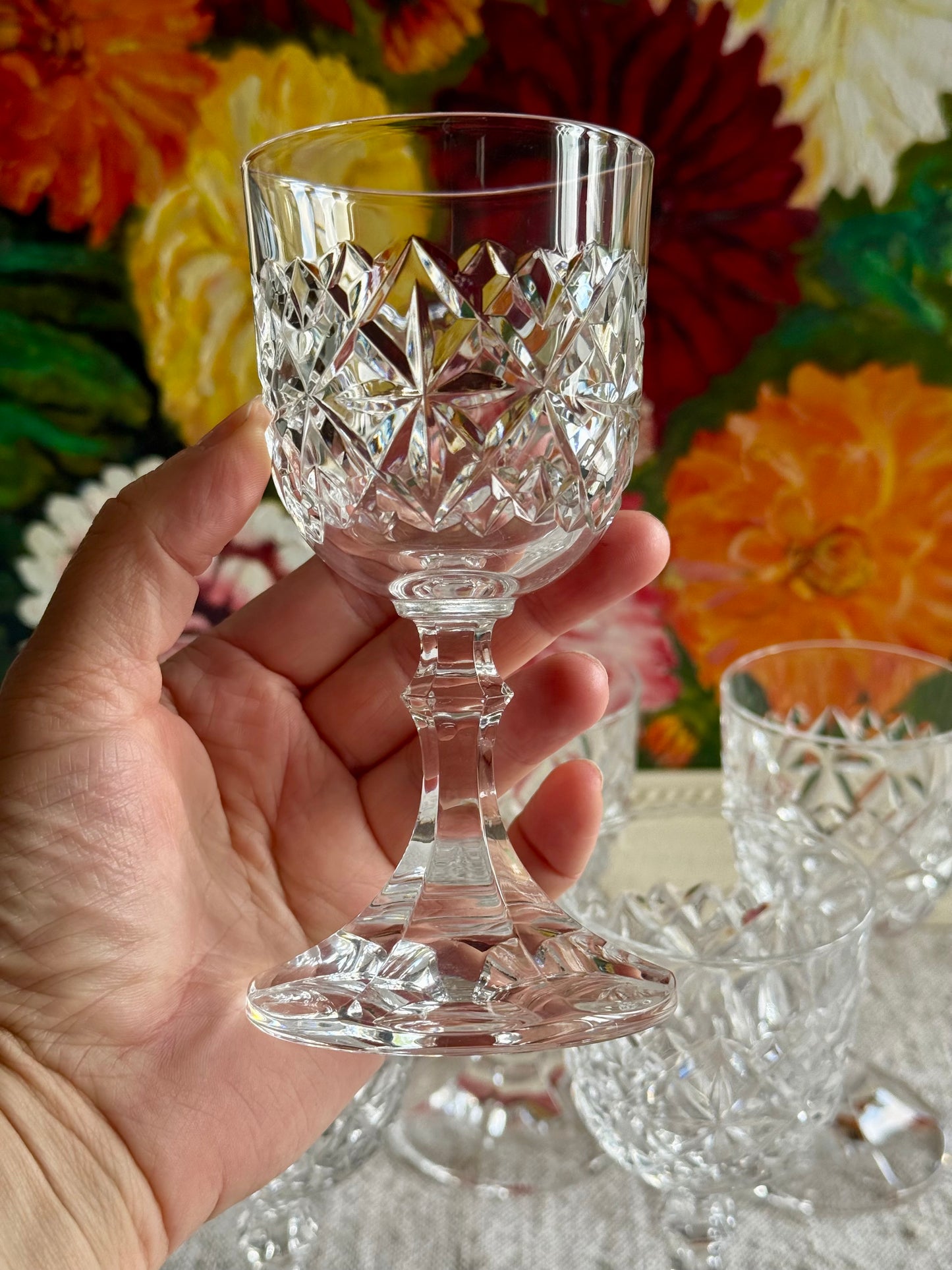 Vintage crystal sherry glasses.