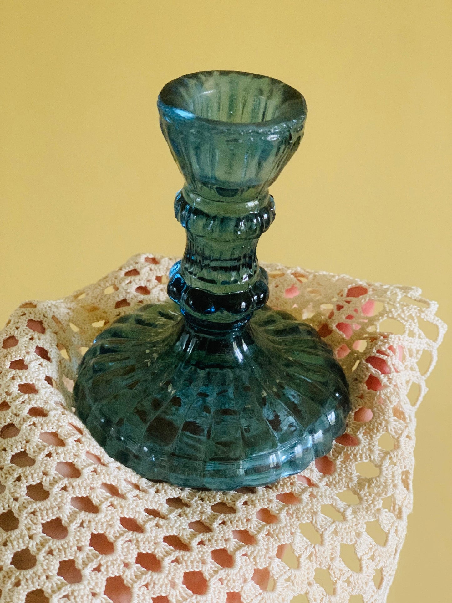 Vintage, glass candlestick holders.