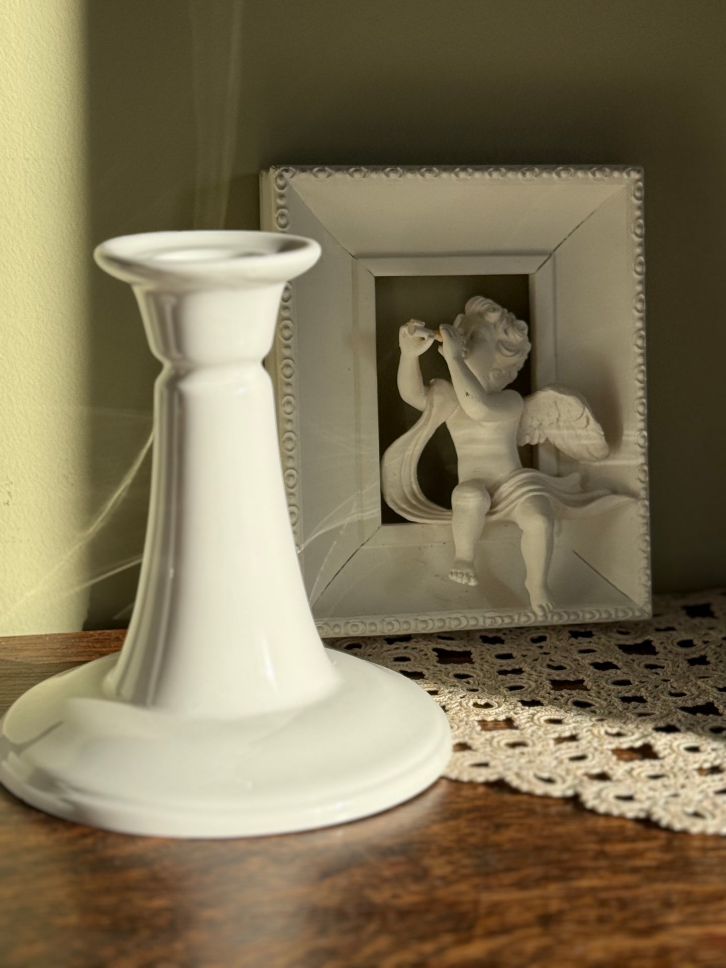 Vintage, milk white glass candlestick holders.