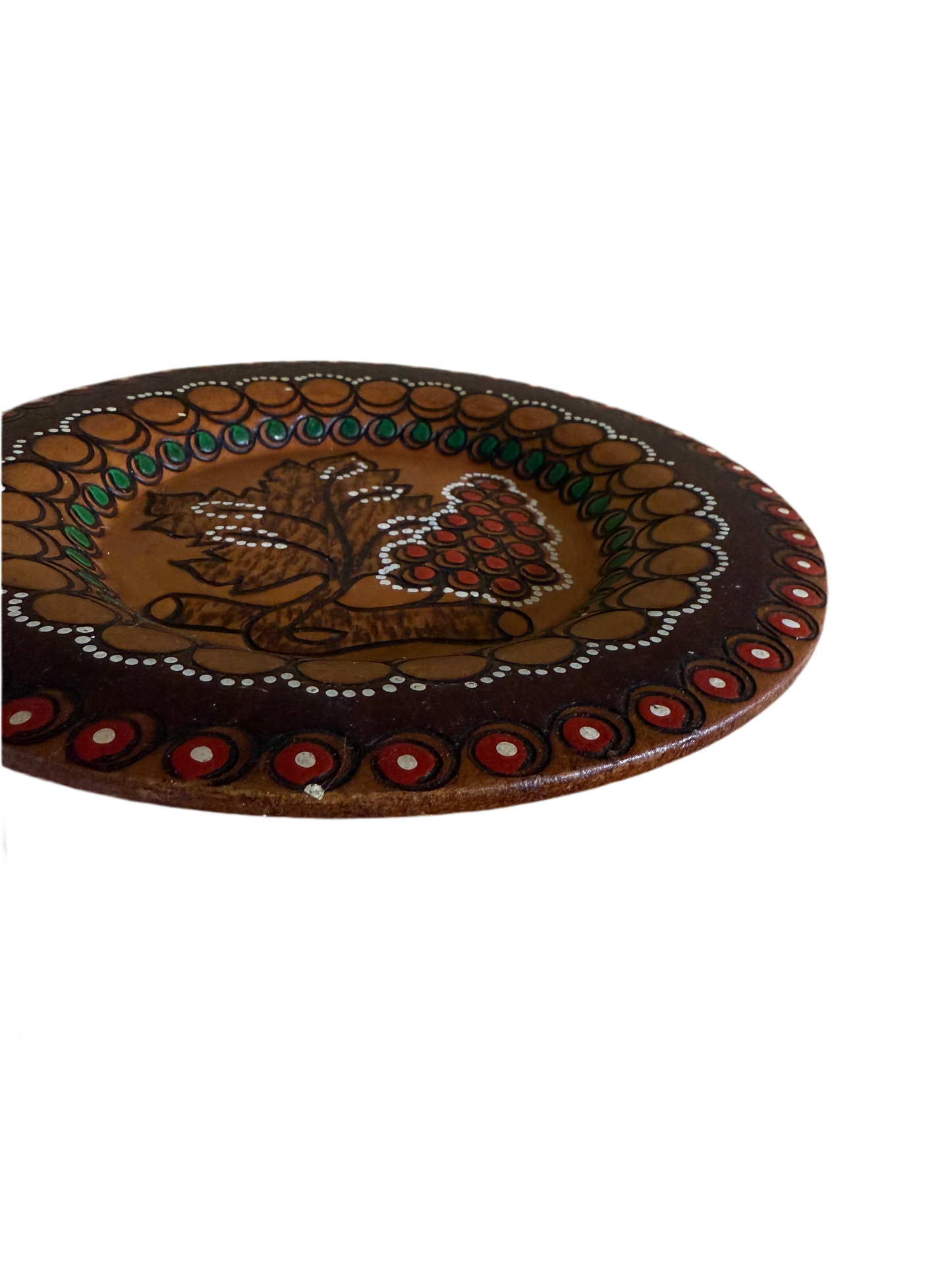 Vintage, handmade wooden wall hanging plate.