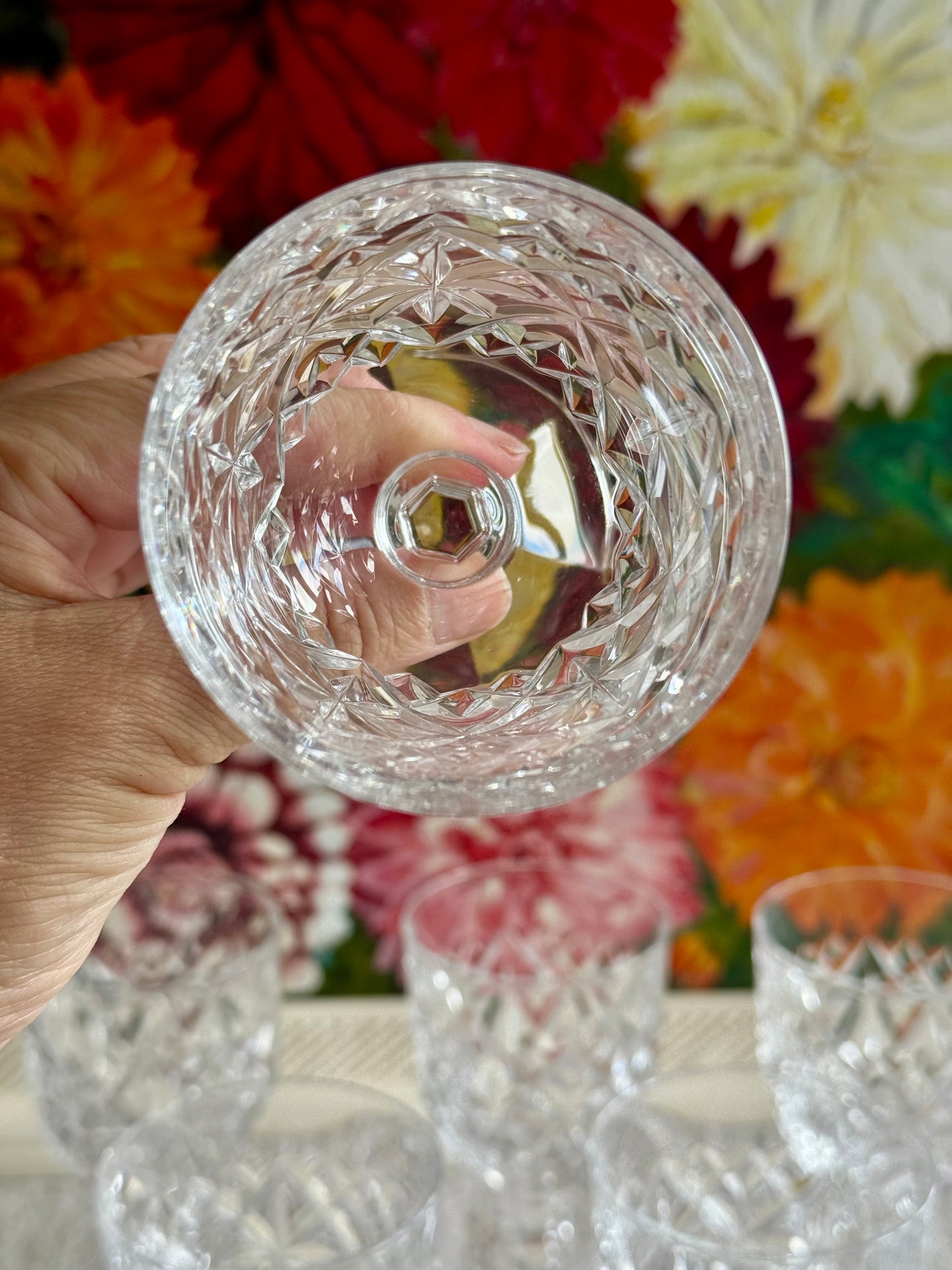 Vintage crystal sherry glasses.
