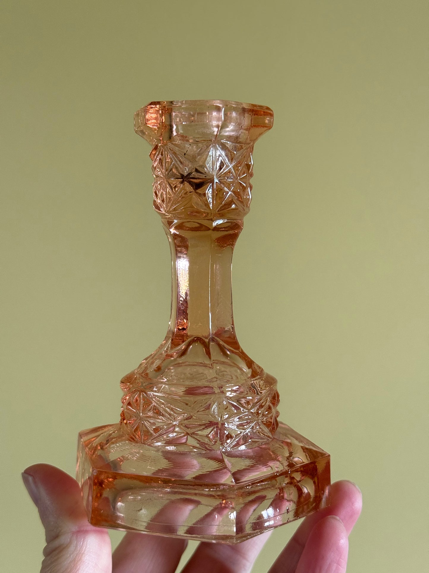 Vintage, glass candlestick holders.