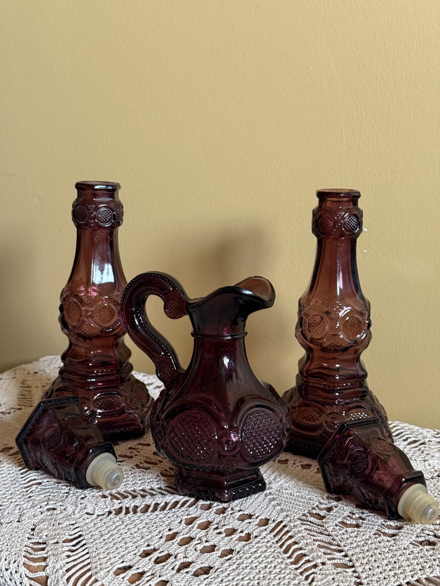 Vintage, candlestick holders with small pitcher.