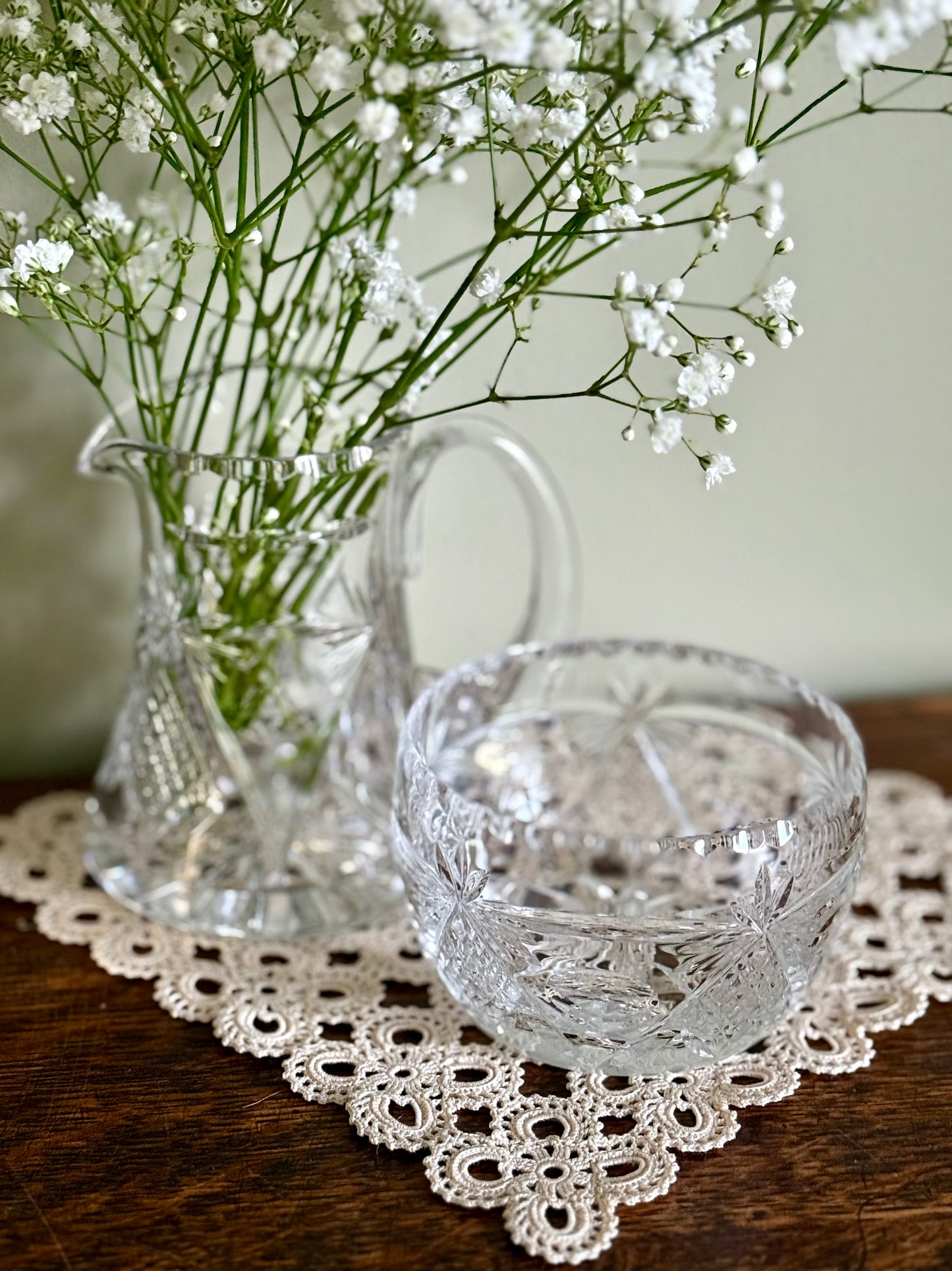 Vintage, new, unused lead crystal creamer and sugar bowl.