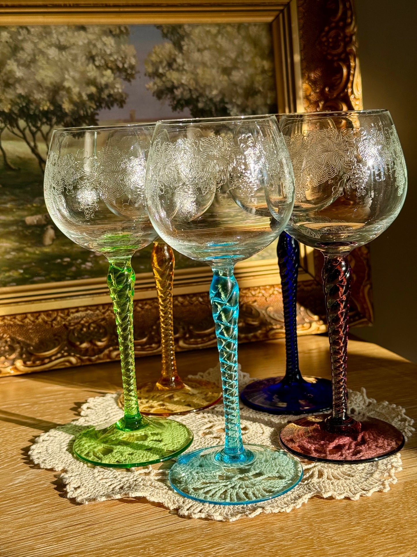 Stunning vintage wine glasses.