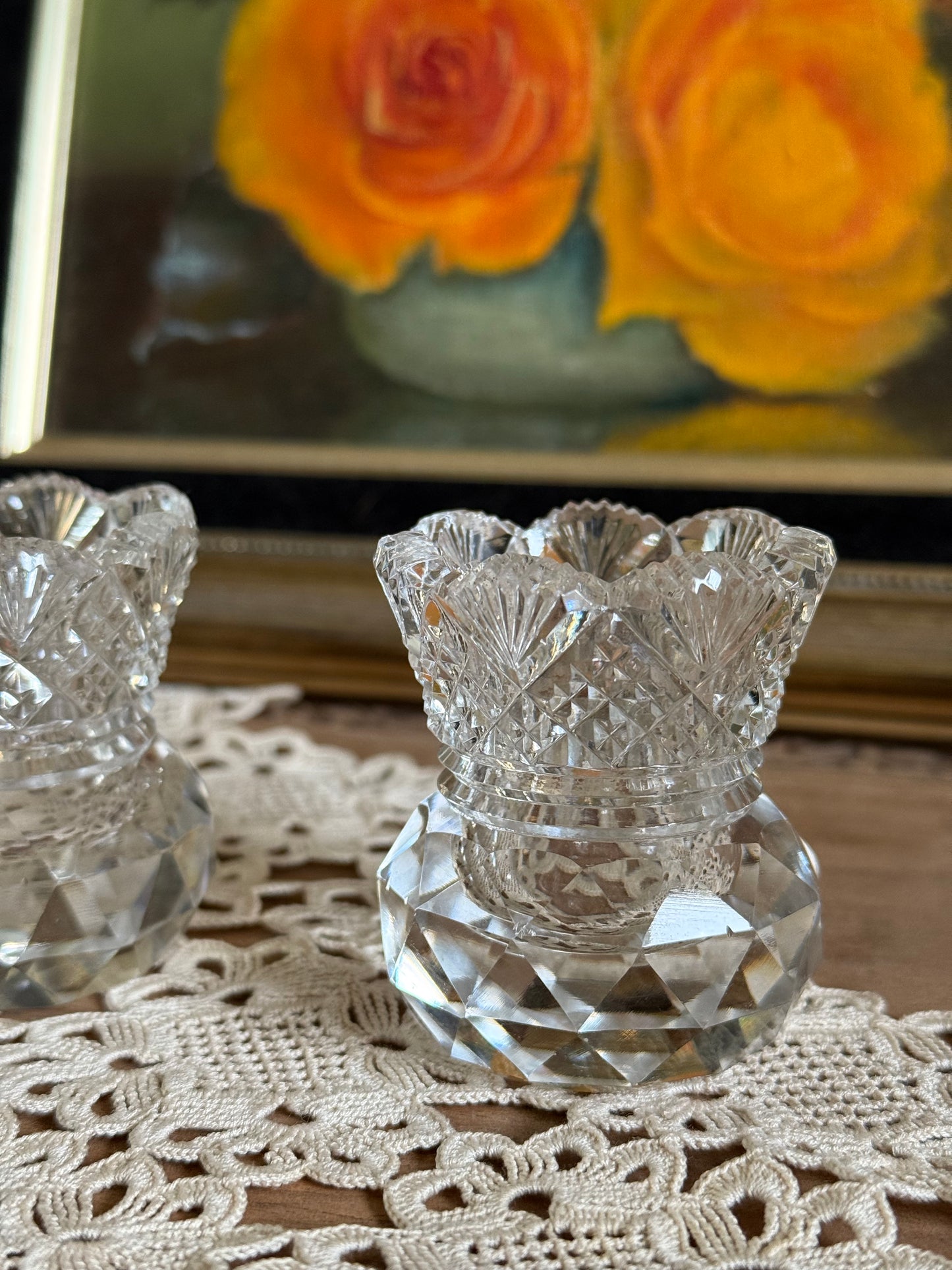 Vintage, crystal candlestick holders.