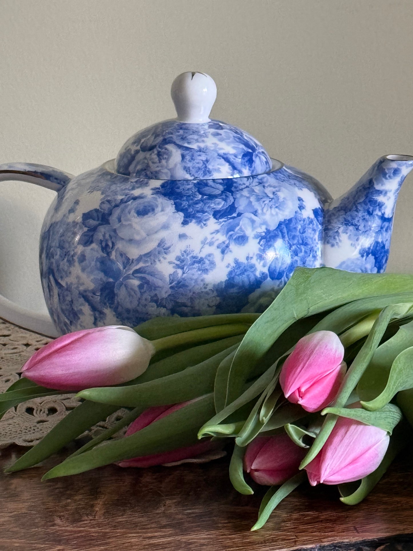 Antique blue and white teapot.