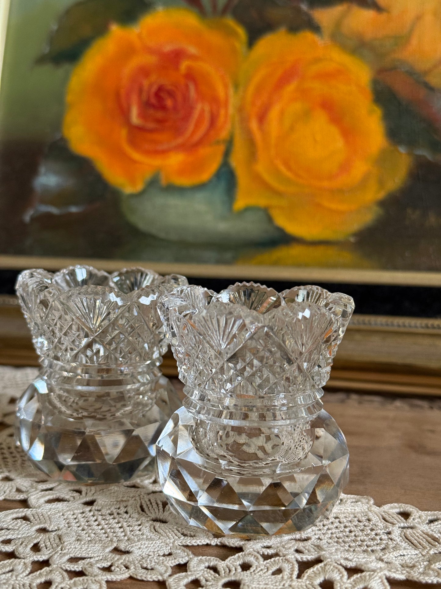 Vintage, crystal candlestick holders.