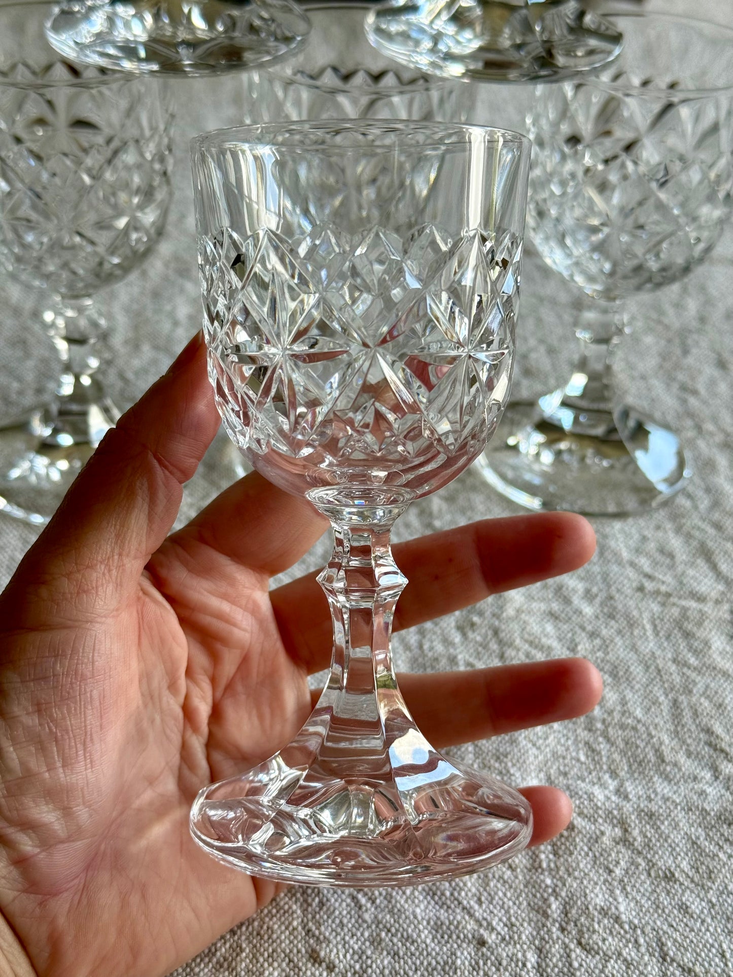 Vintage crystal sherry glasses.