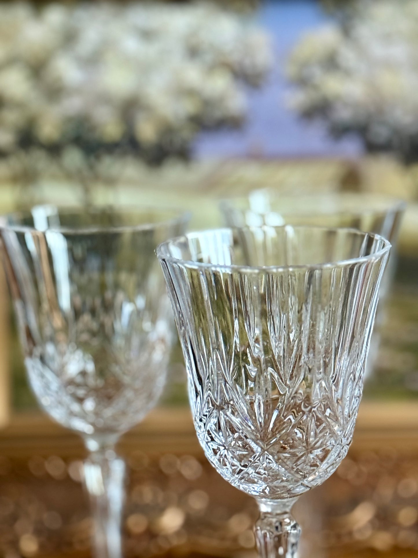 Vintage, crystal wine glasses.