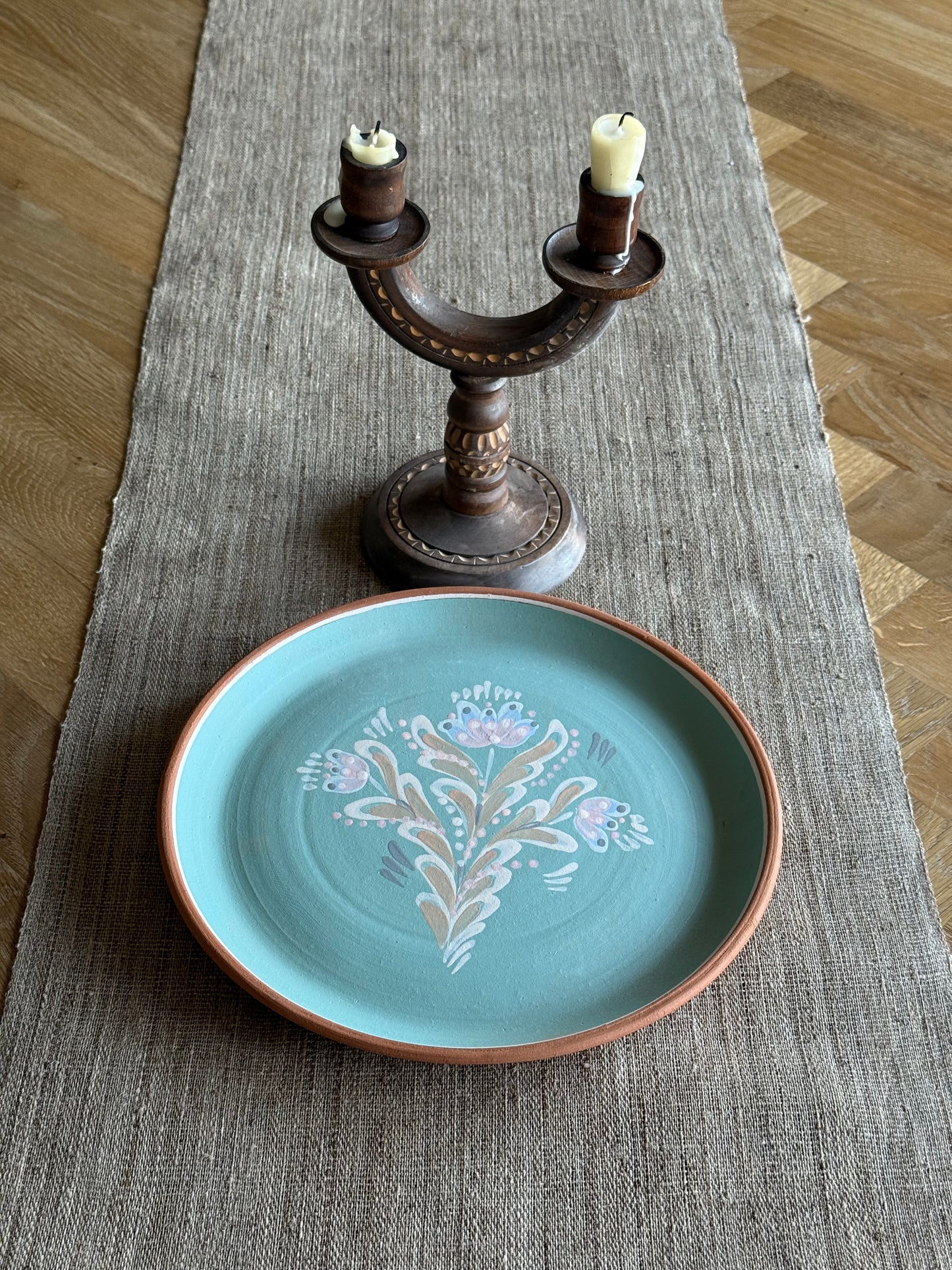 Handmade, unglazed platter.