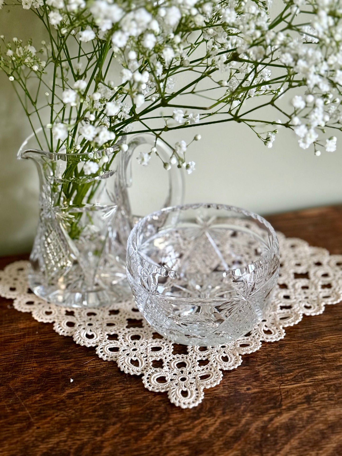Vintage, new, unused lead crystal creamer and sugar bowl.