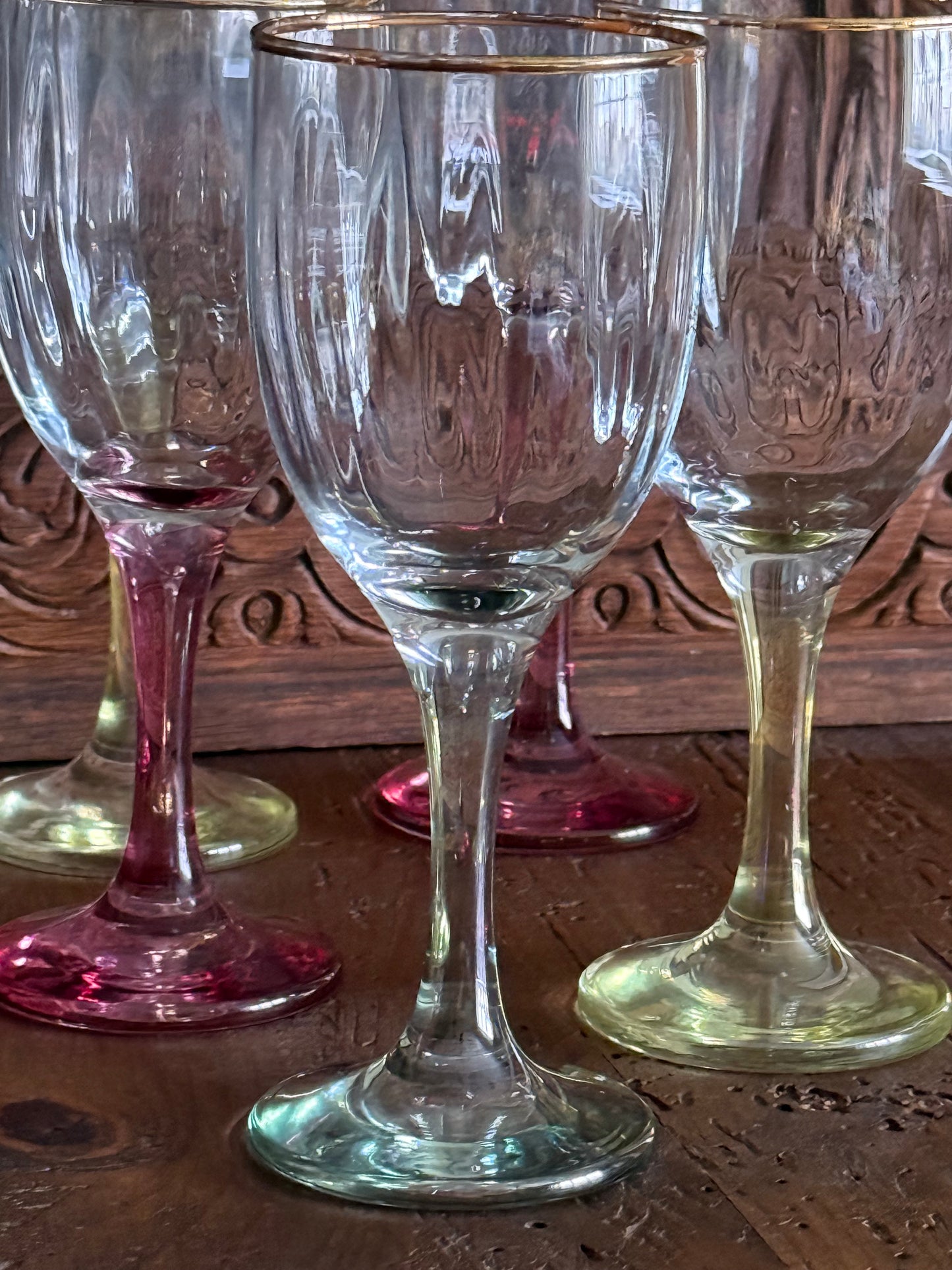 Vintage set of 5 wine stemmed glasses.