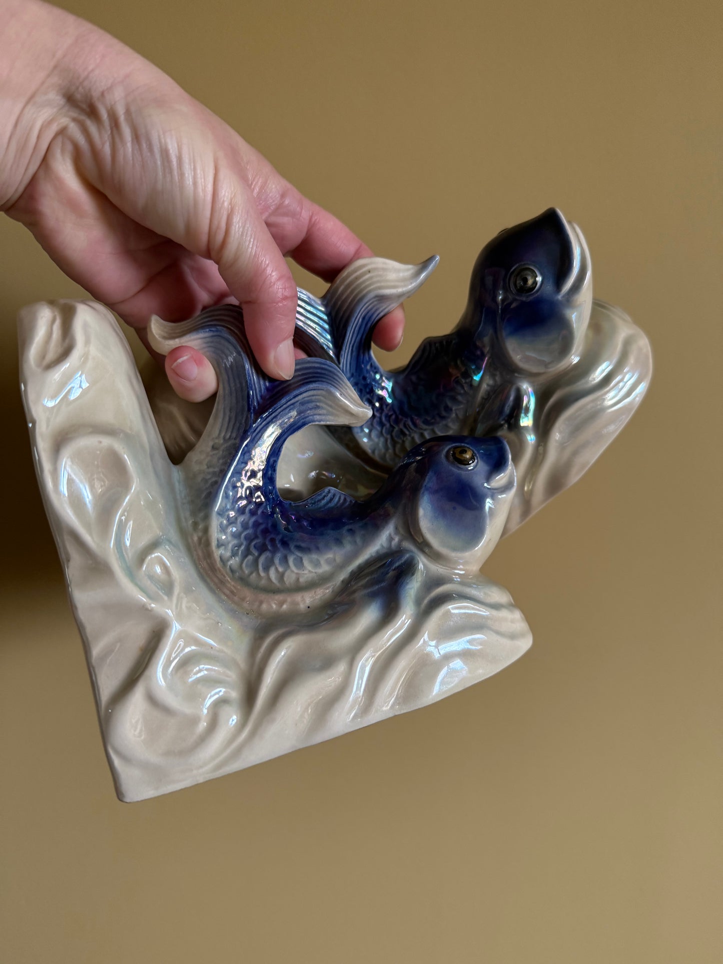 Vintage, pair of porcelain fish book ends.