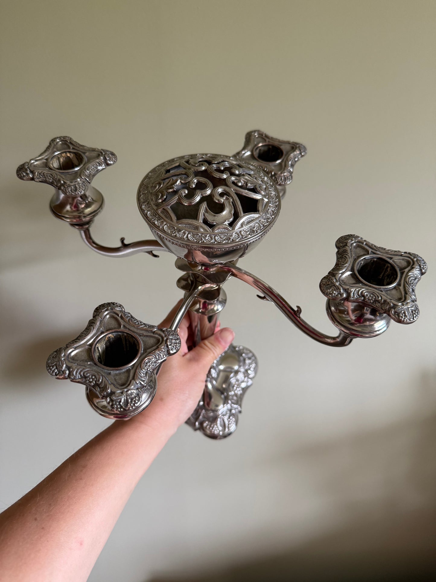 Victorian, silver plated / stainless steel candelabra.