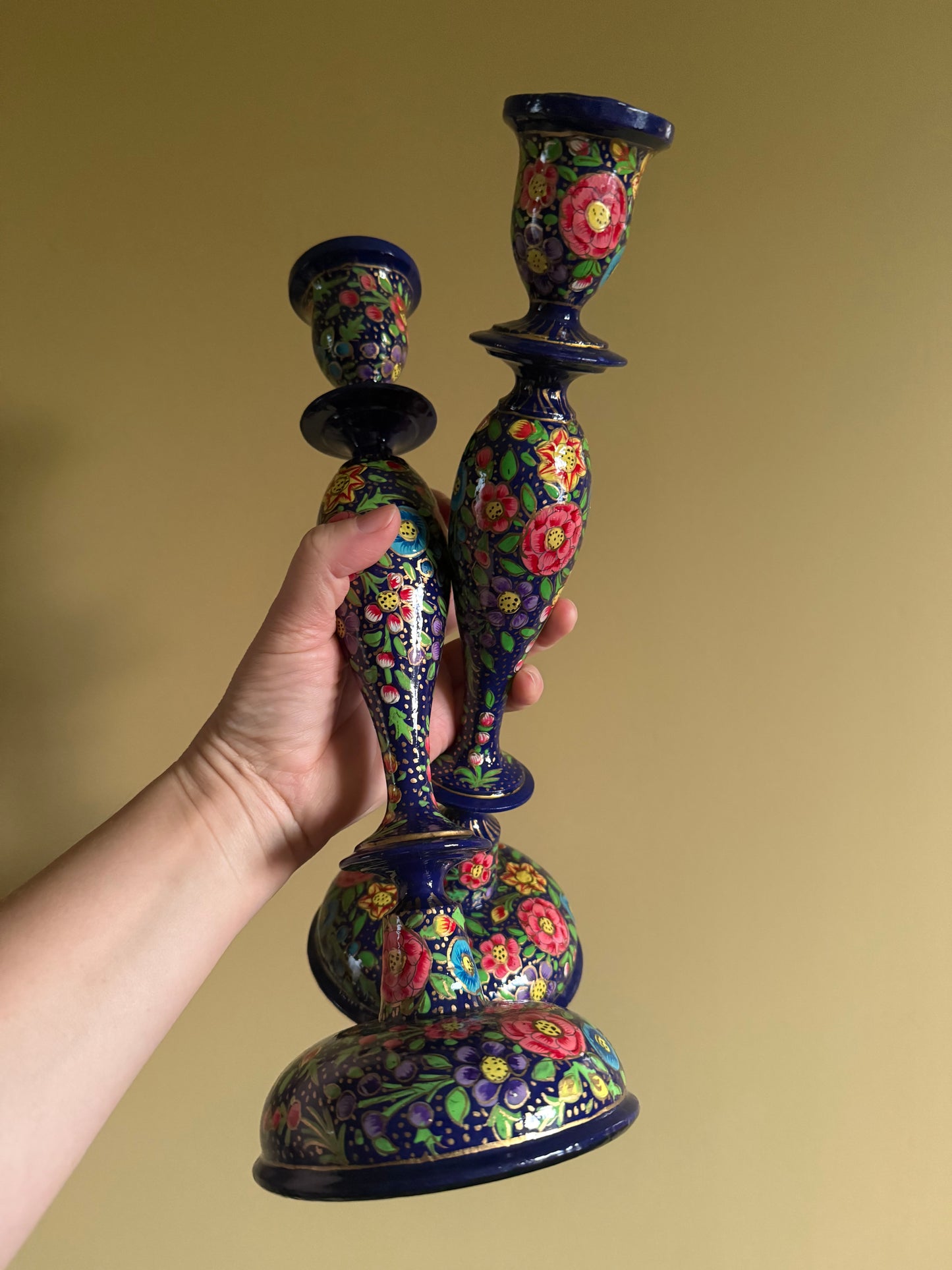 Stunning, Turkish handmade wooden candlestick holders.