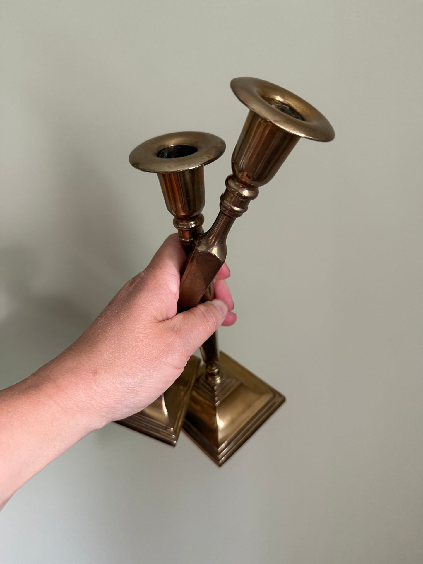 Vintage solid brass candlestick holders.