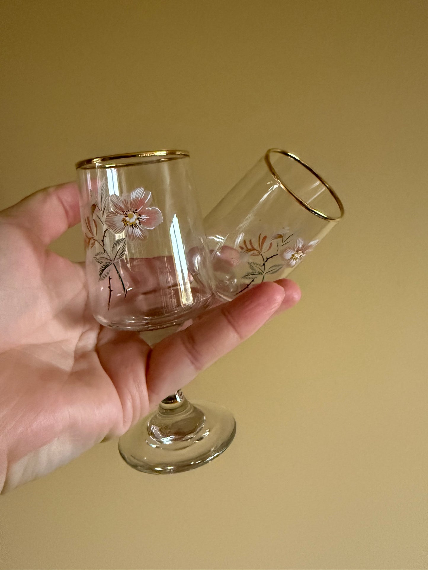 Vintage, sweet, hand painted glasses.