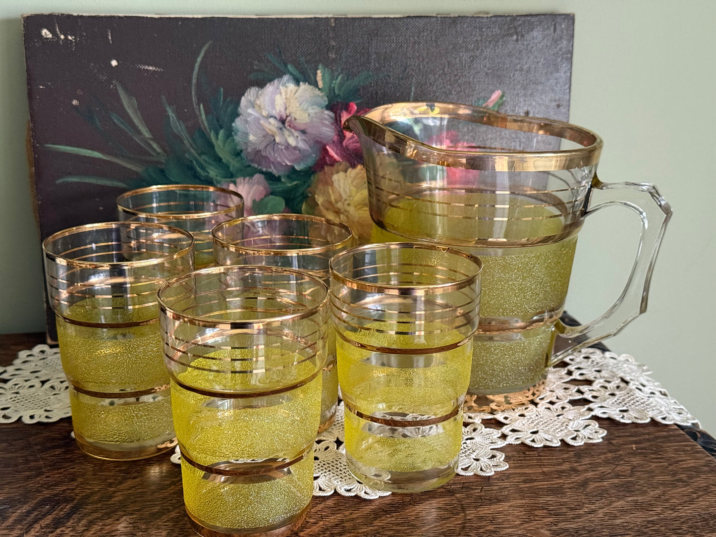 Vintage, lime green Jug set.