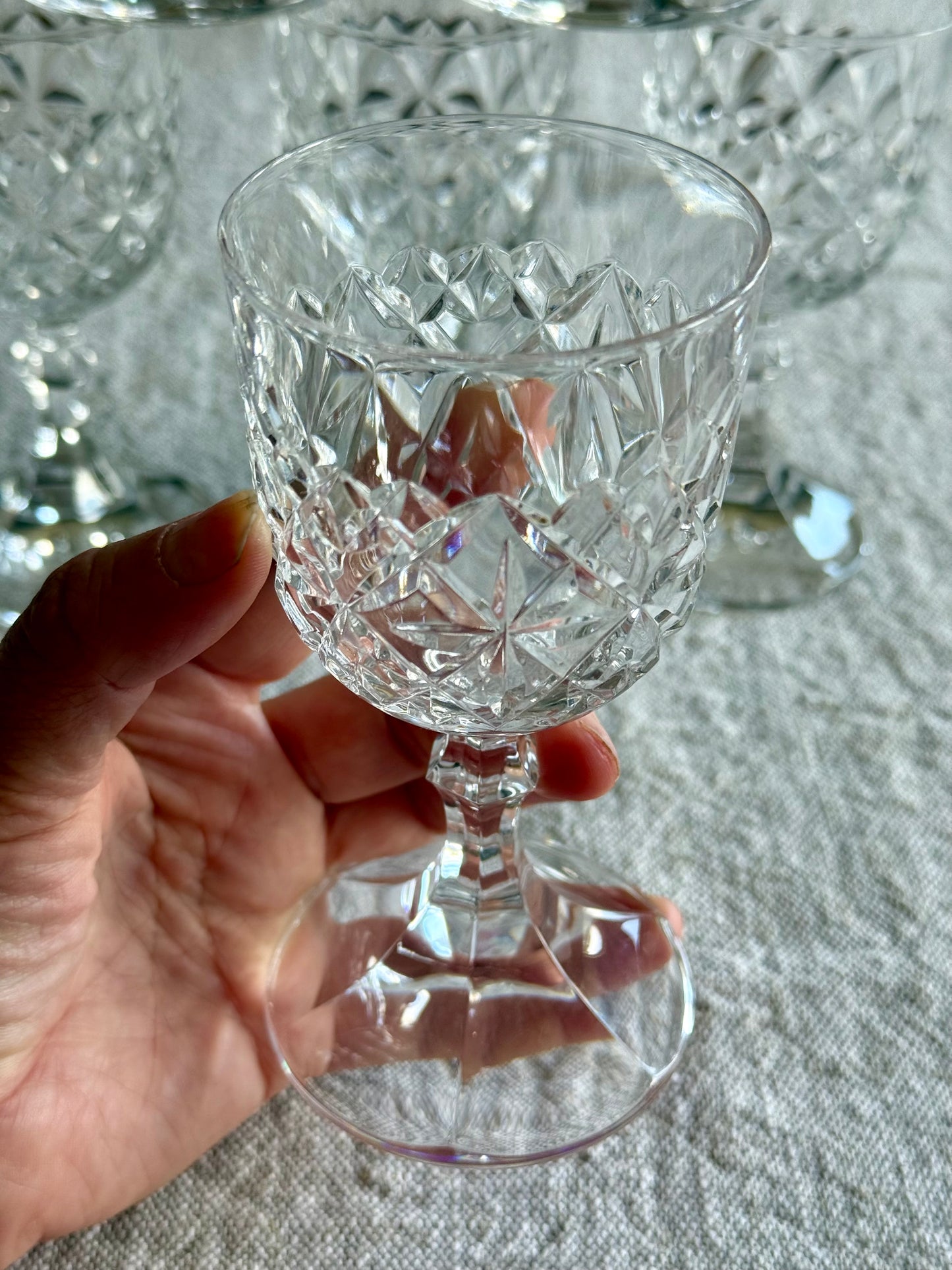 Vintage crystal sherry glasses.