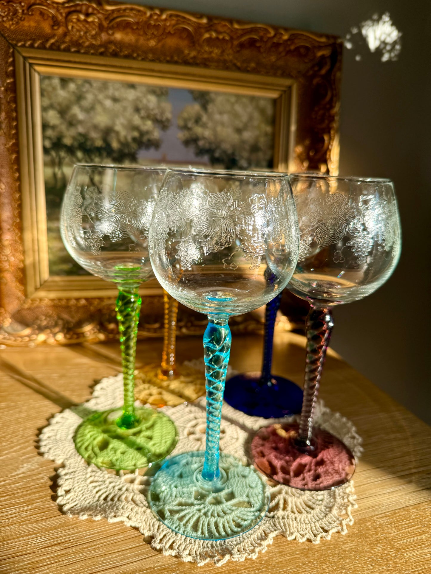 Stunning vintage wine glasses.