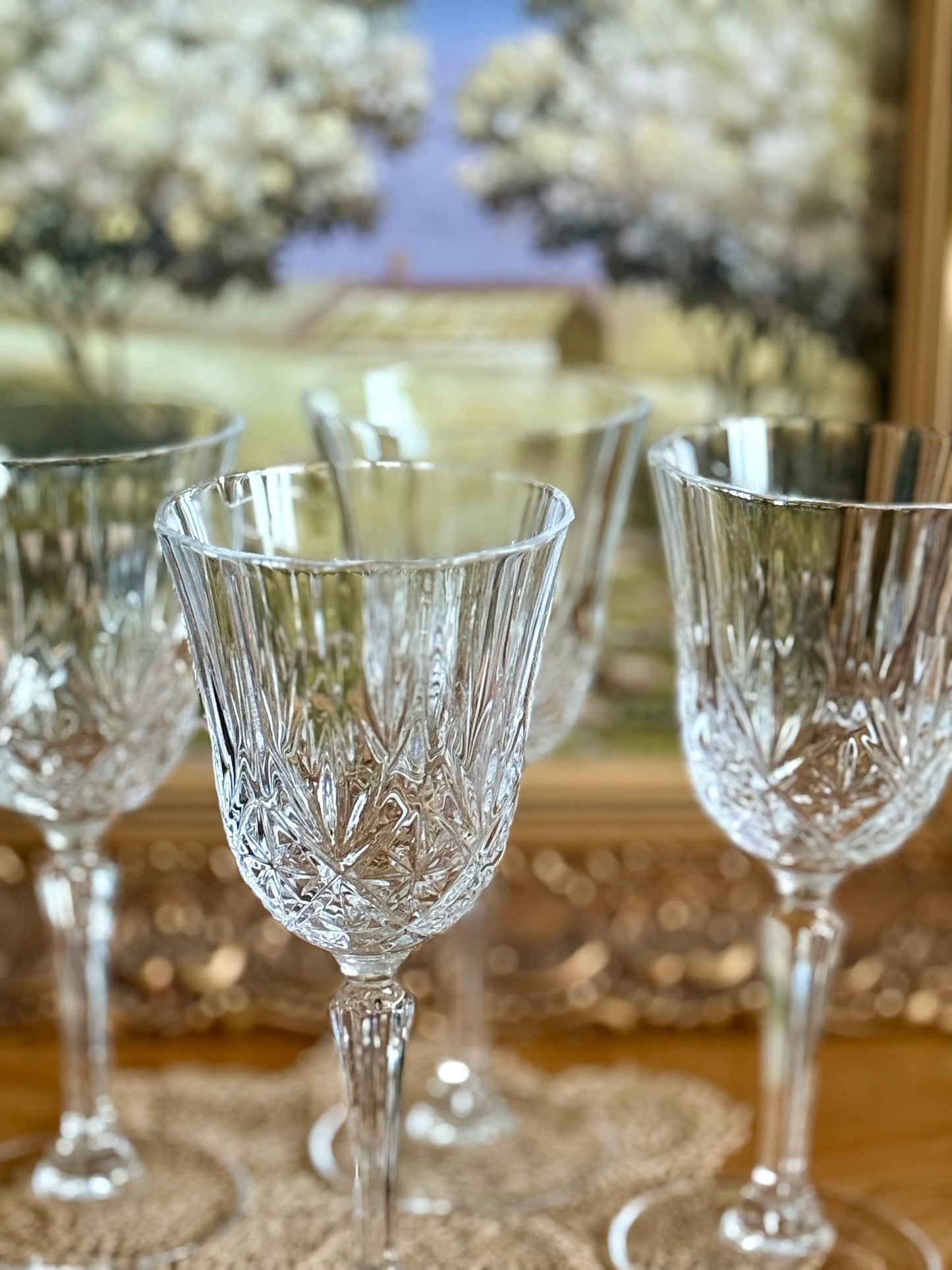 Vintage, crystal wine glasses.