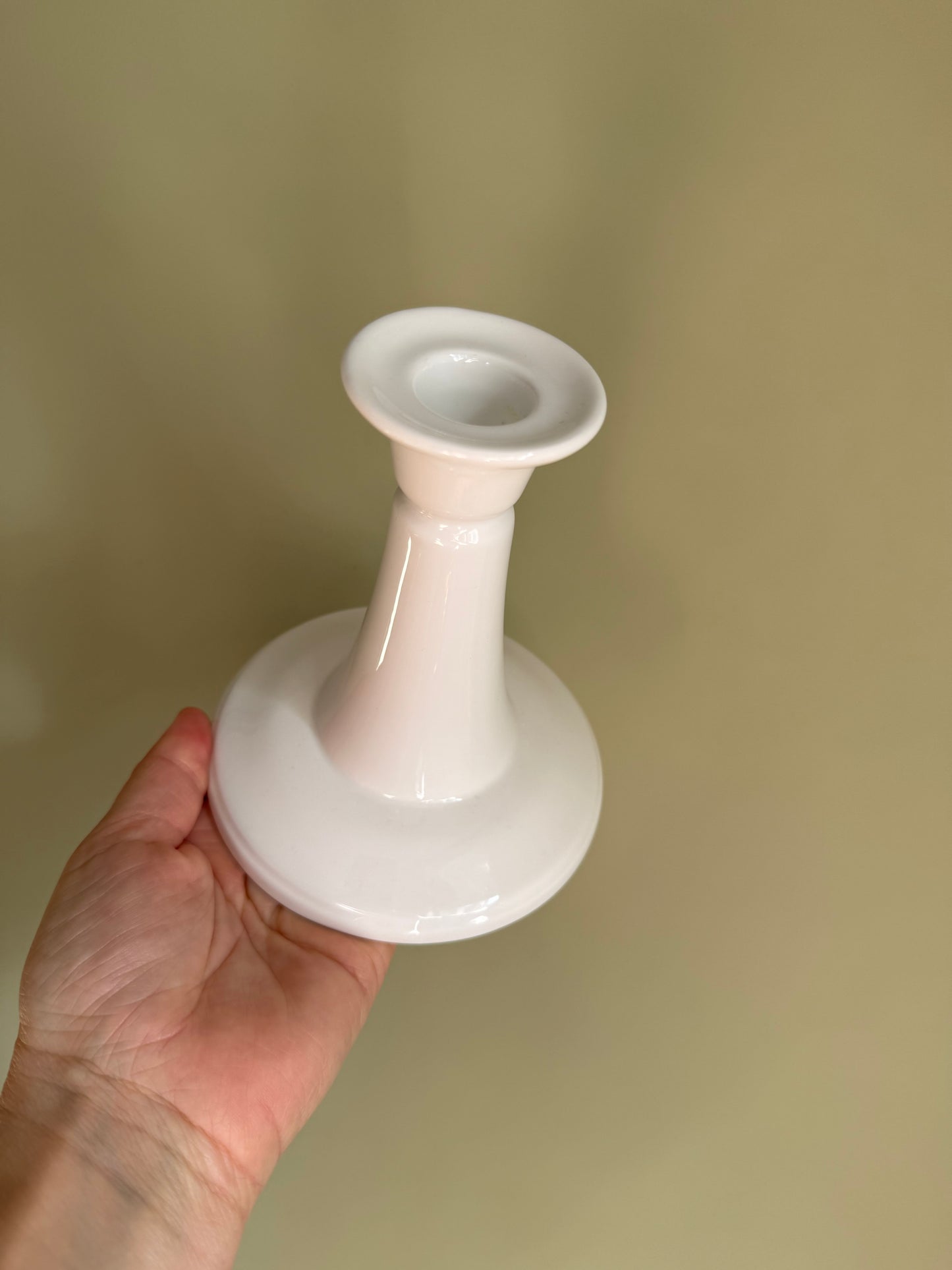 Vintage, milk white glass candlestick holders.