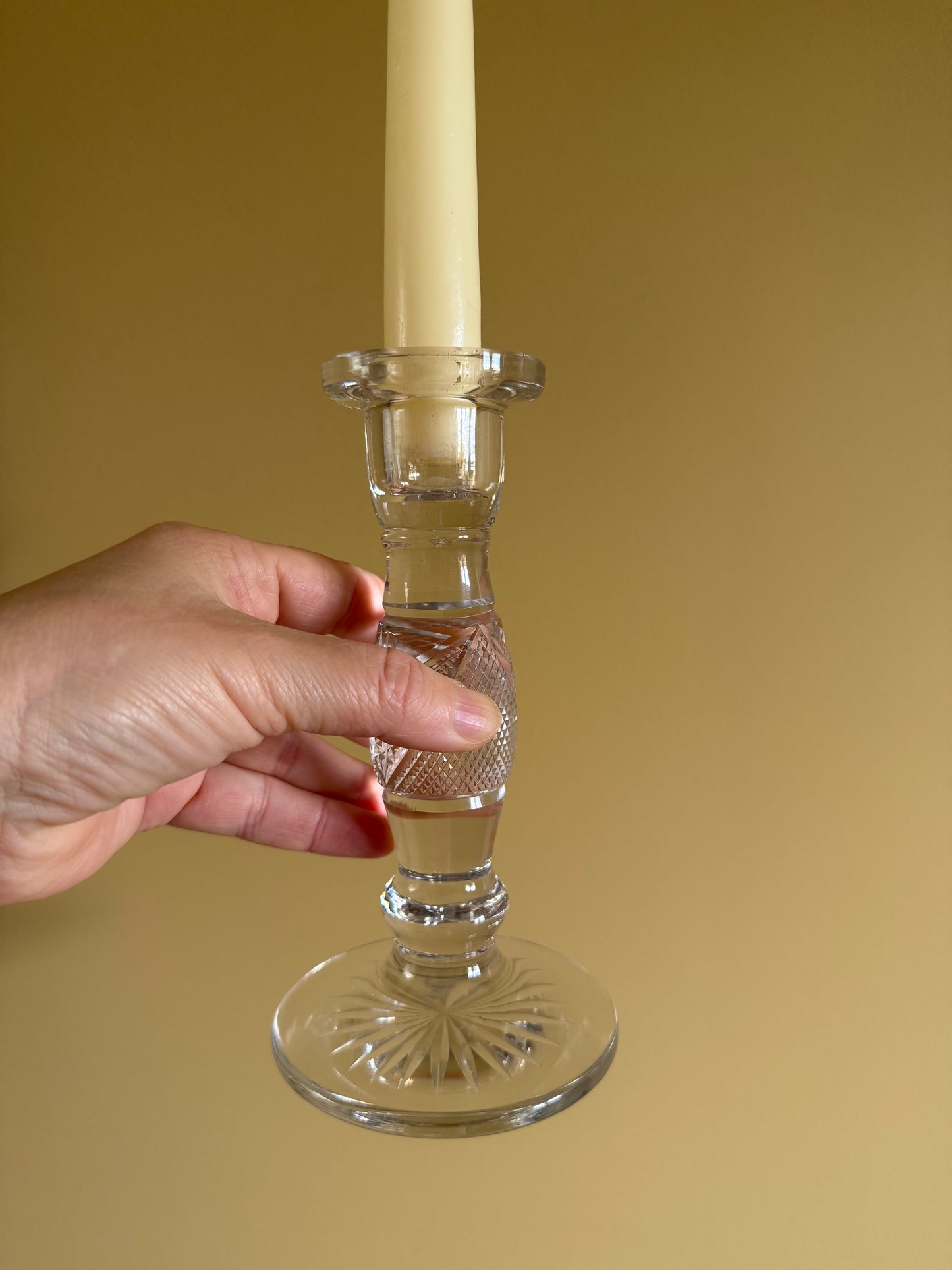 Vintage, crystal candlestick holder.