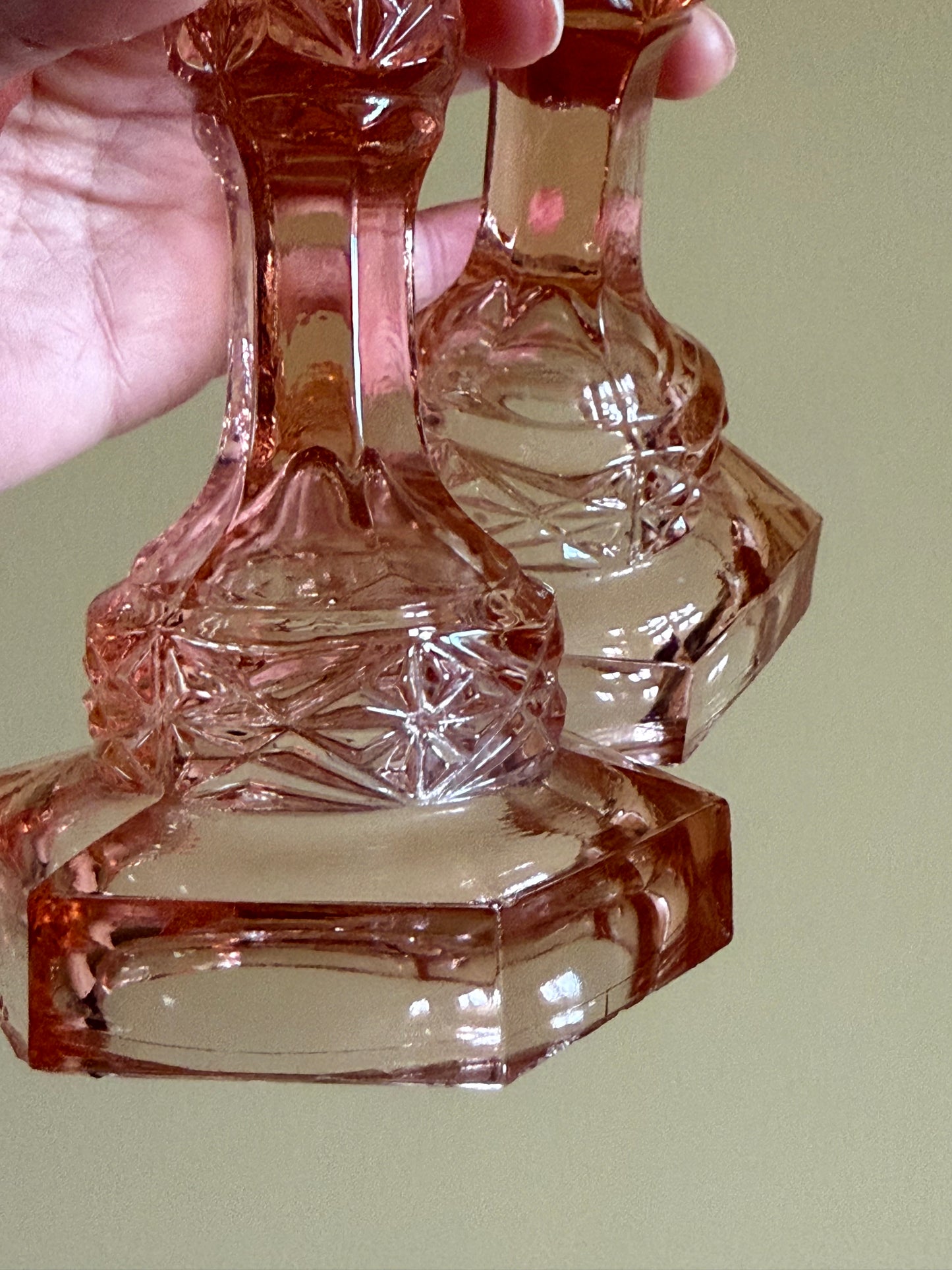 Vintage, glass candlestick holders.