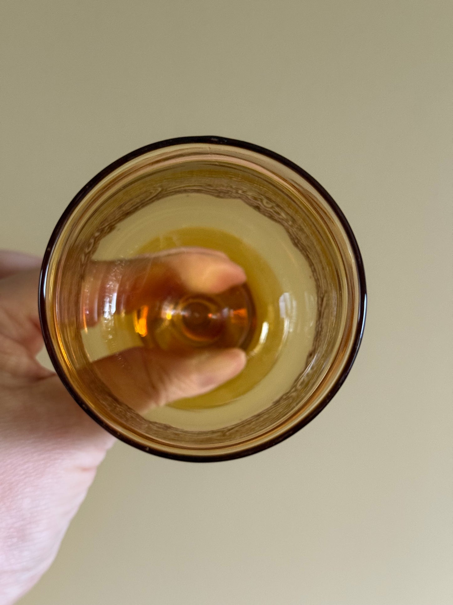 Vintage, amber, lace stemmed glasses.