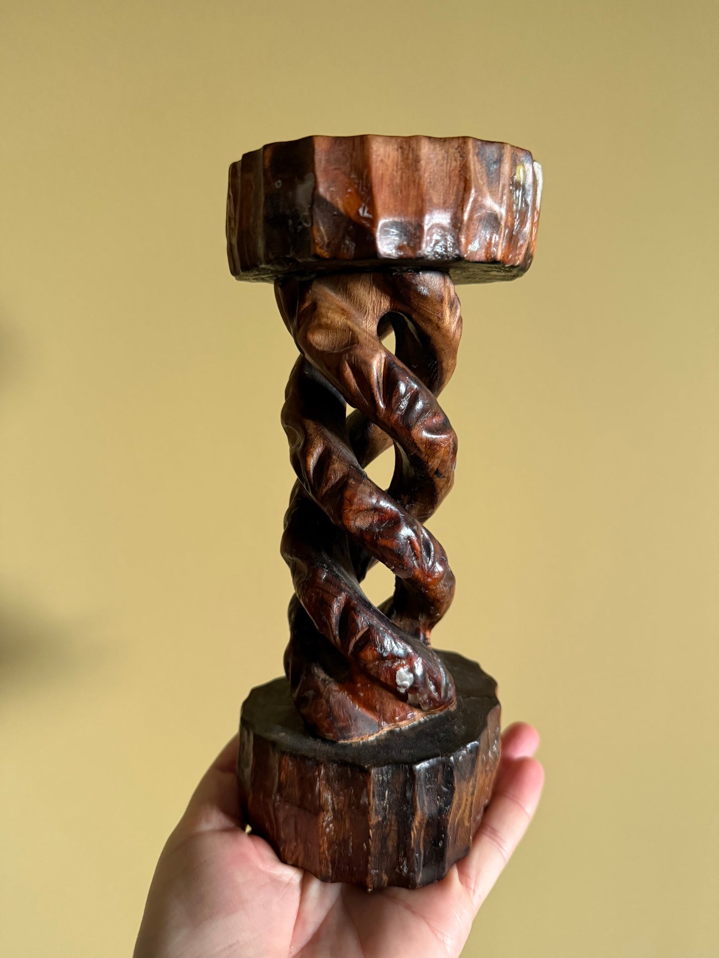 Vintage, hand carved wooden candleholder.