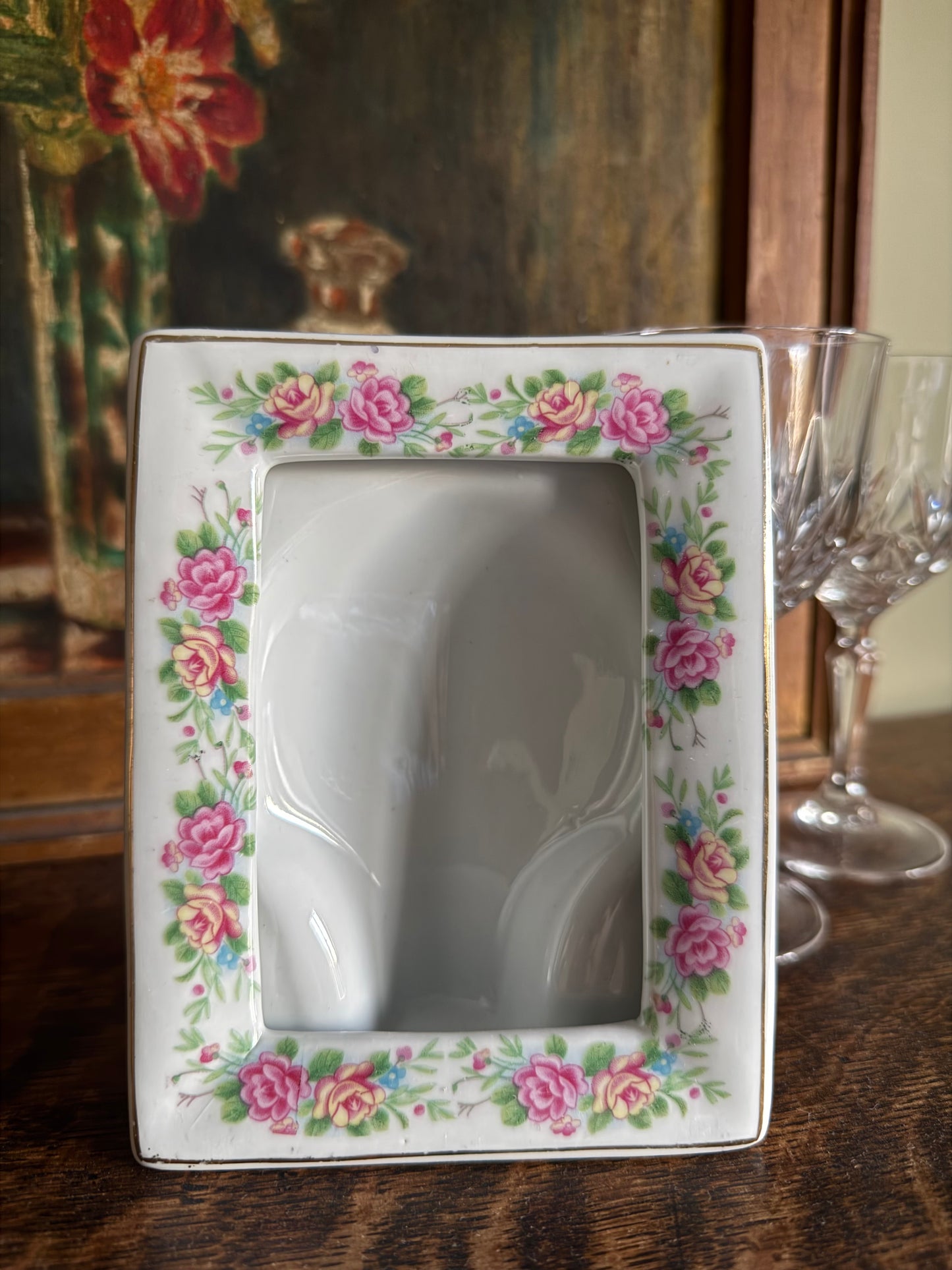 Rose, porcelain picture frame.