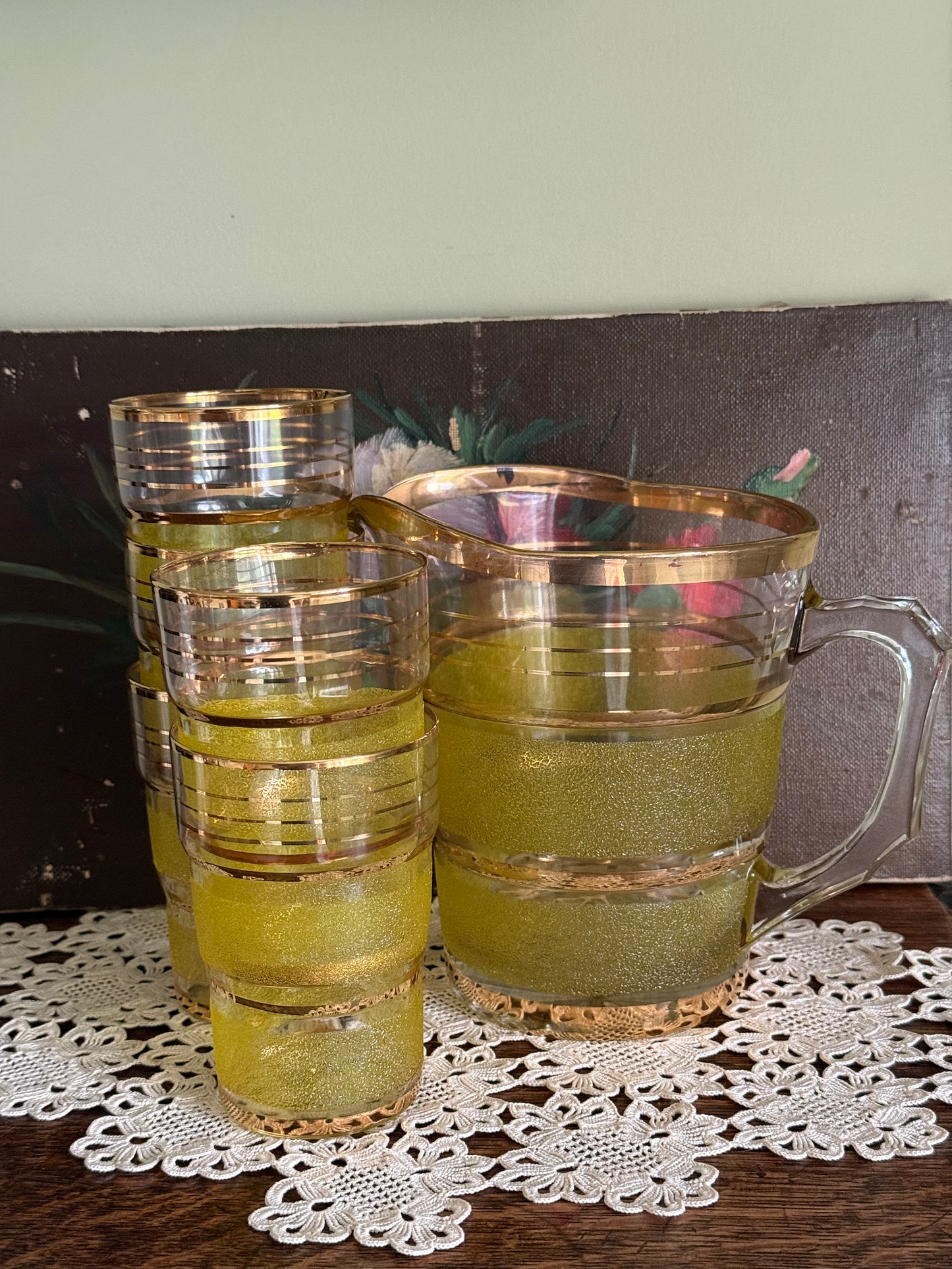 Vintage, lime green Jug set.