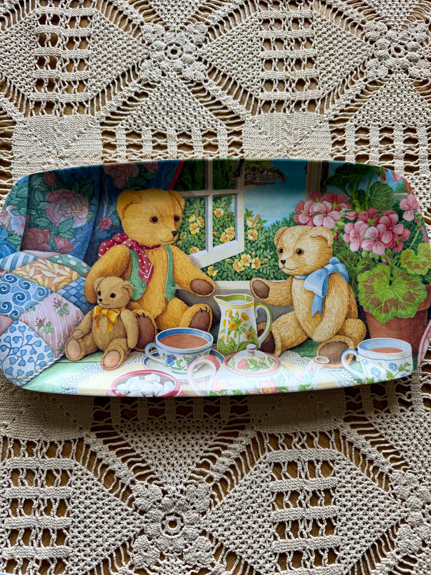 Vintage small teddy tray.