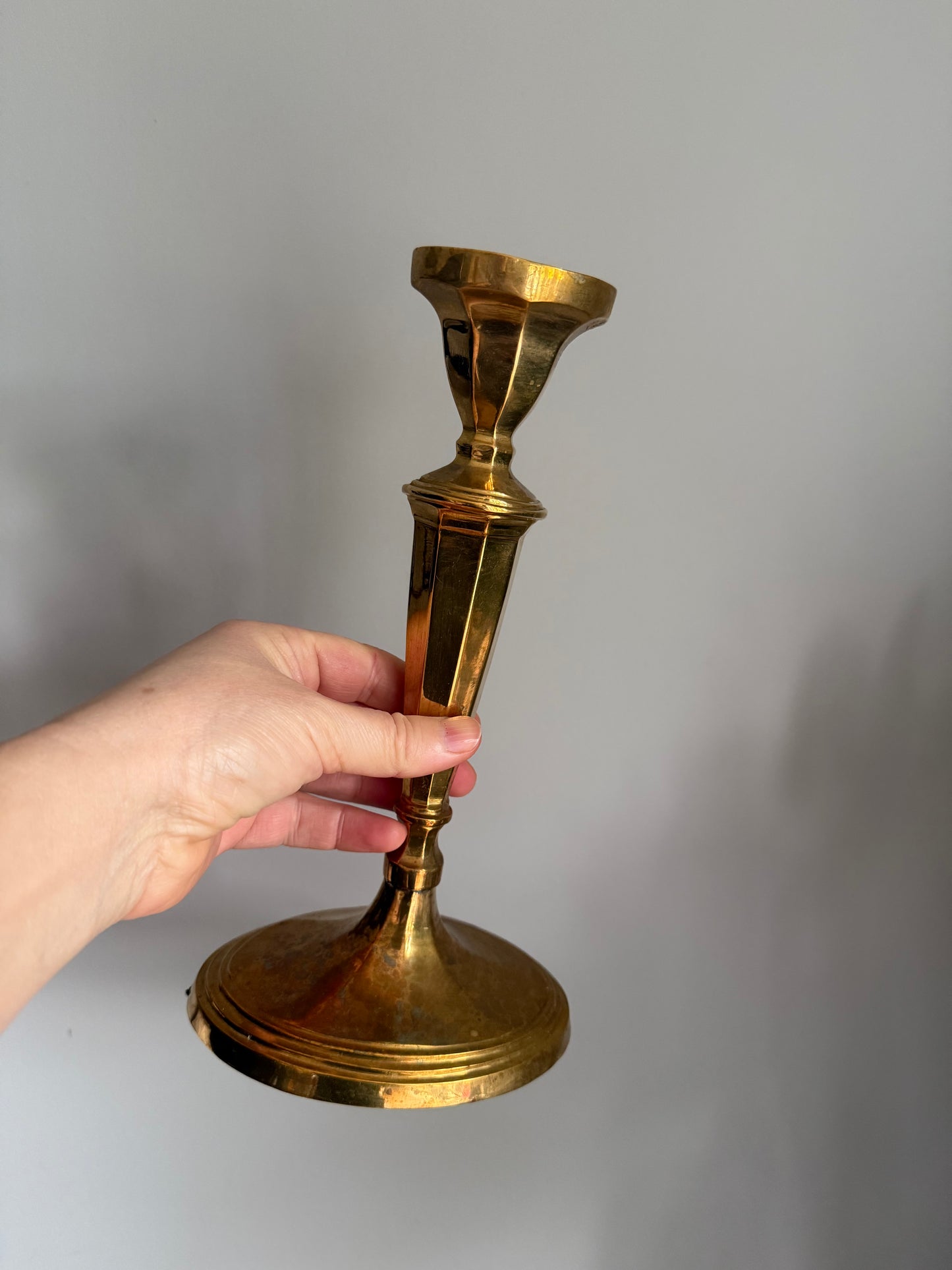 Vintage, large solid brass candlestick holders.
