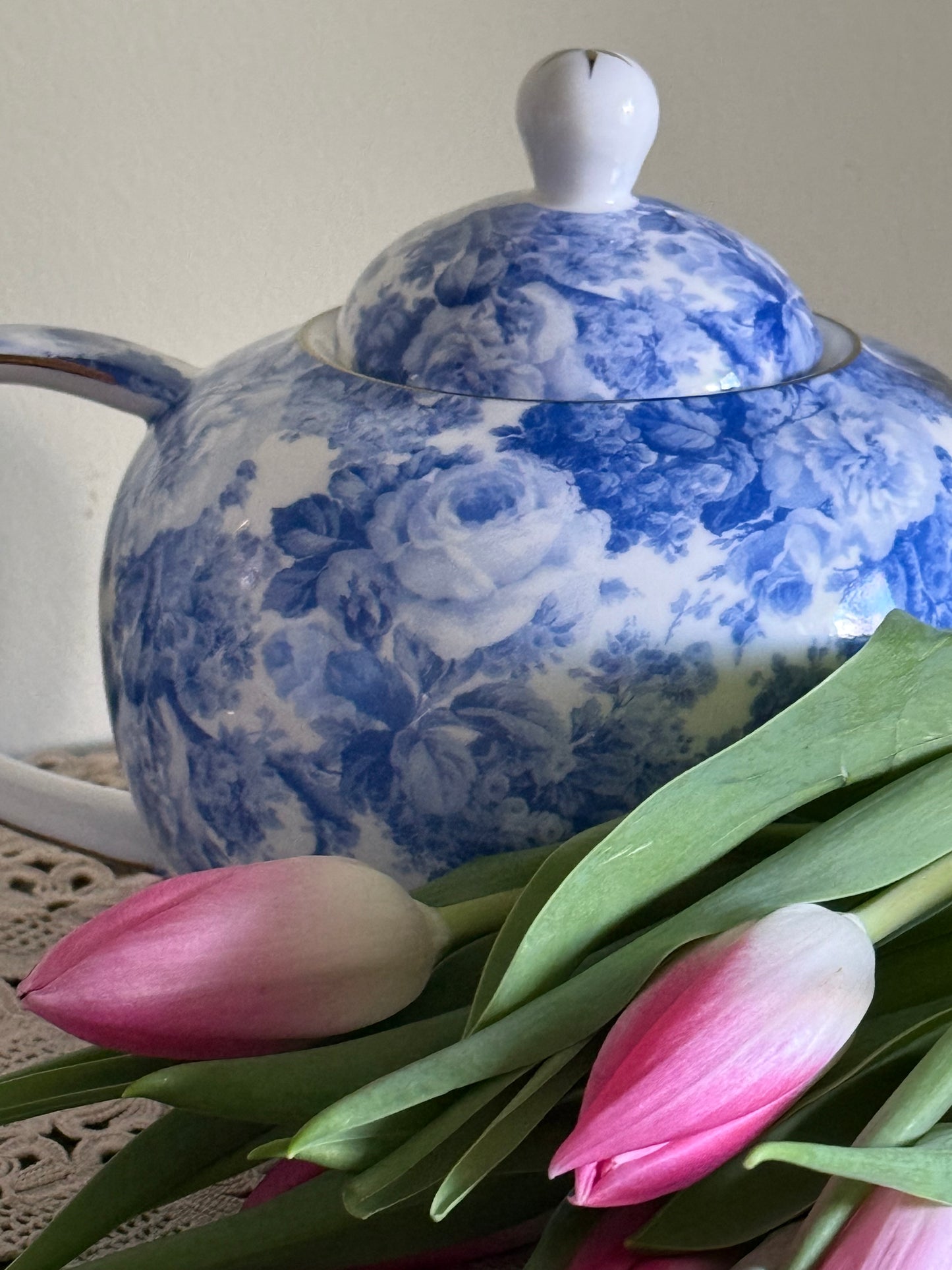 Antique blue and white teapot.